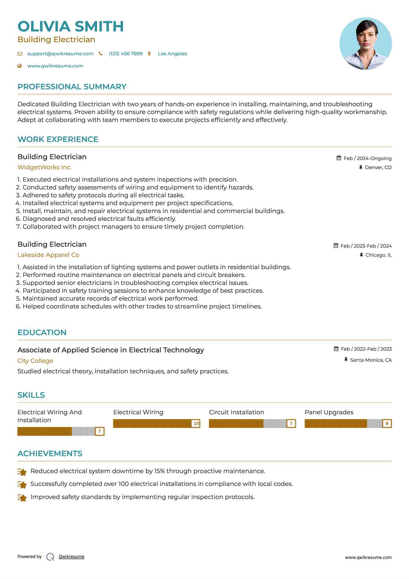 Building Electrician Resume Template