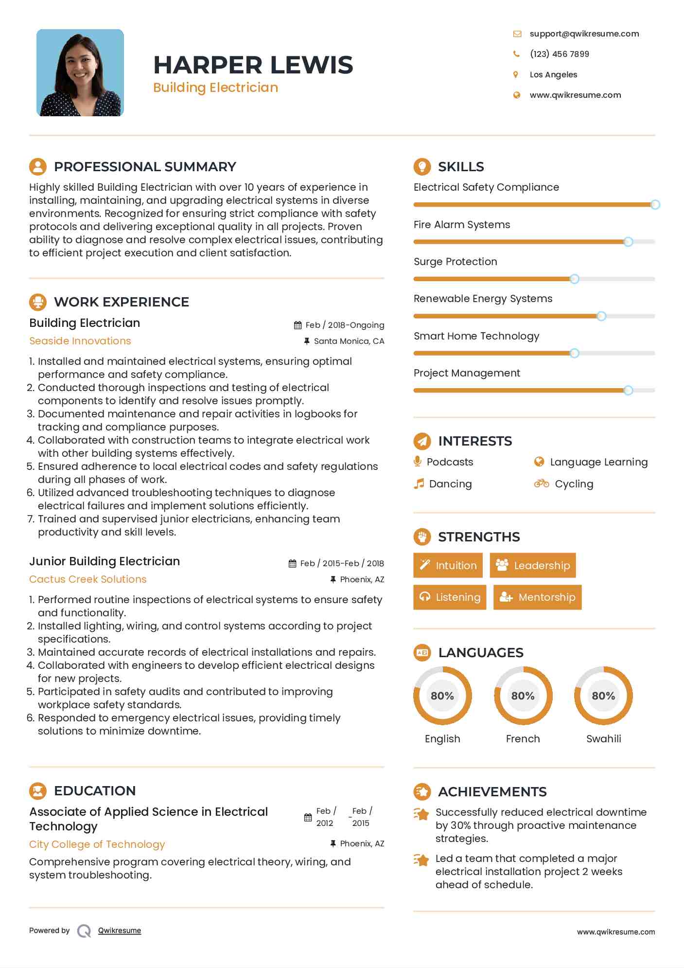 Building Electrician Resume Sample