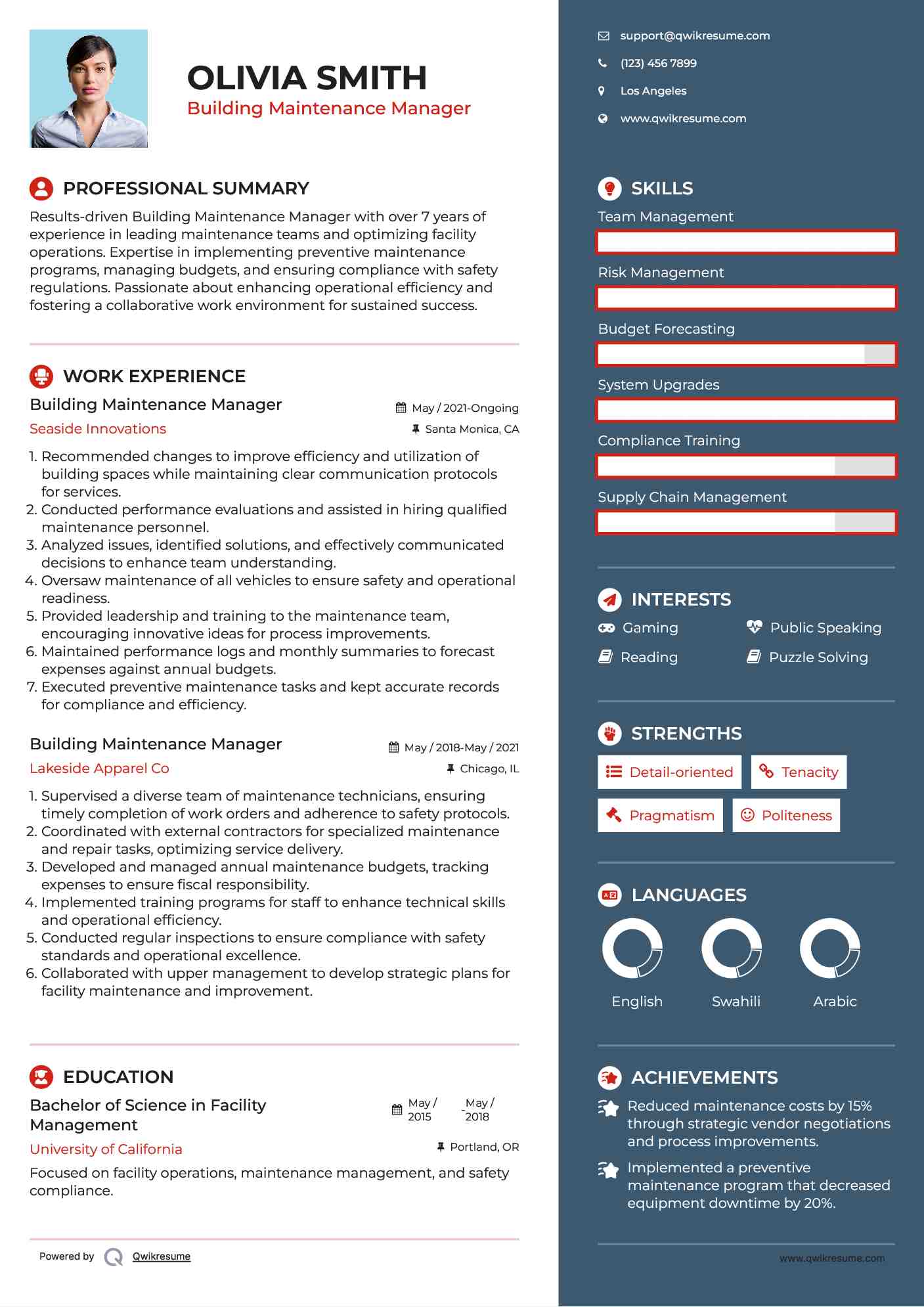 Building Maintenance Manager Resume Template