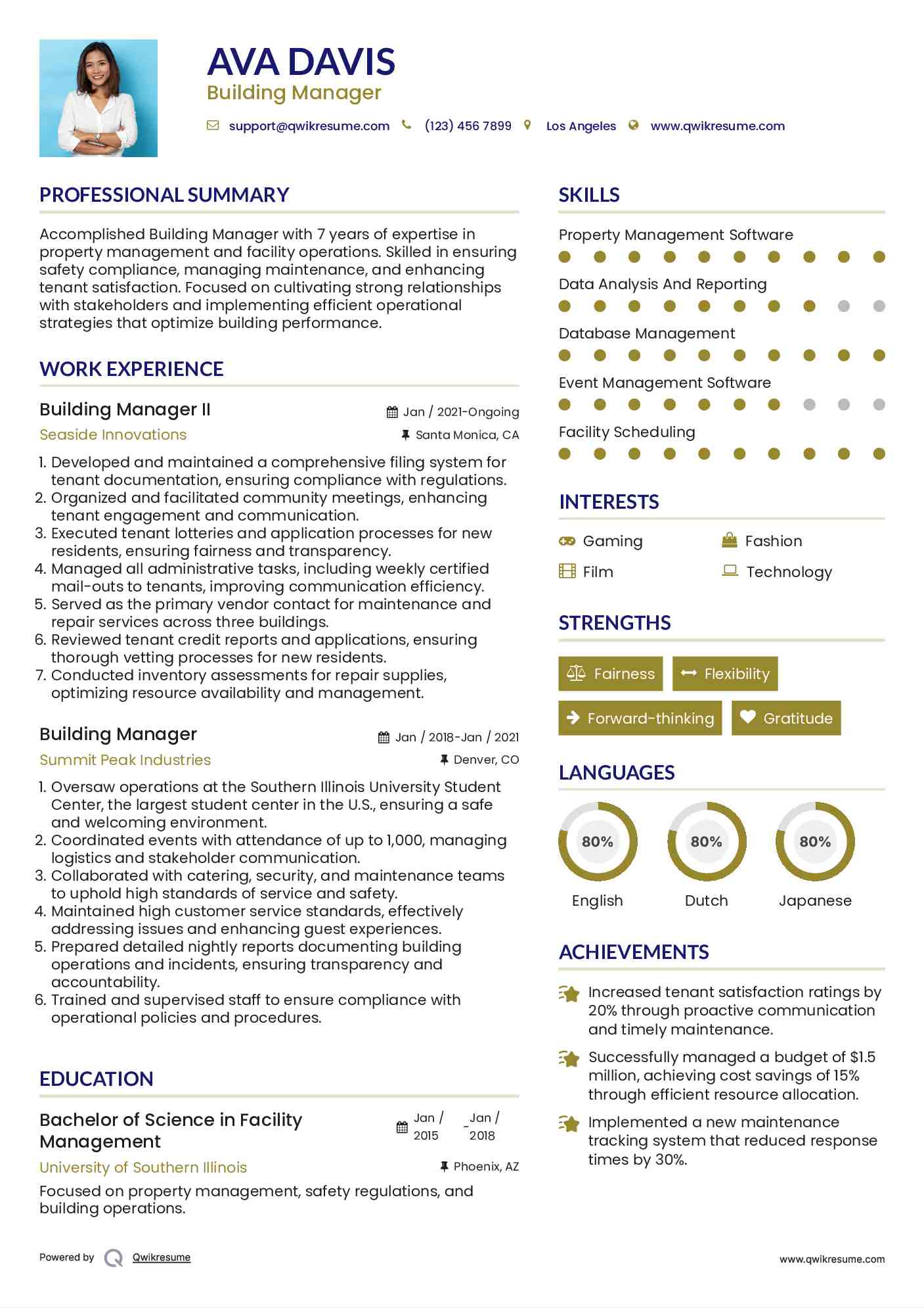 Building Manager II Resume Format