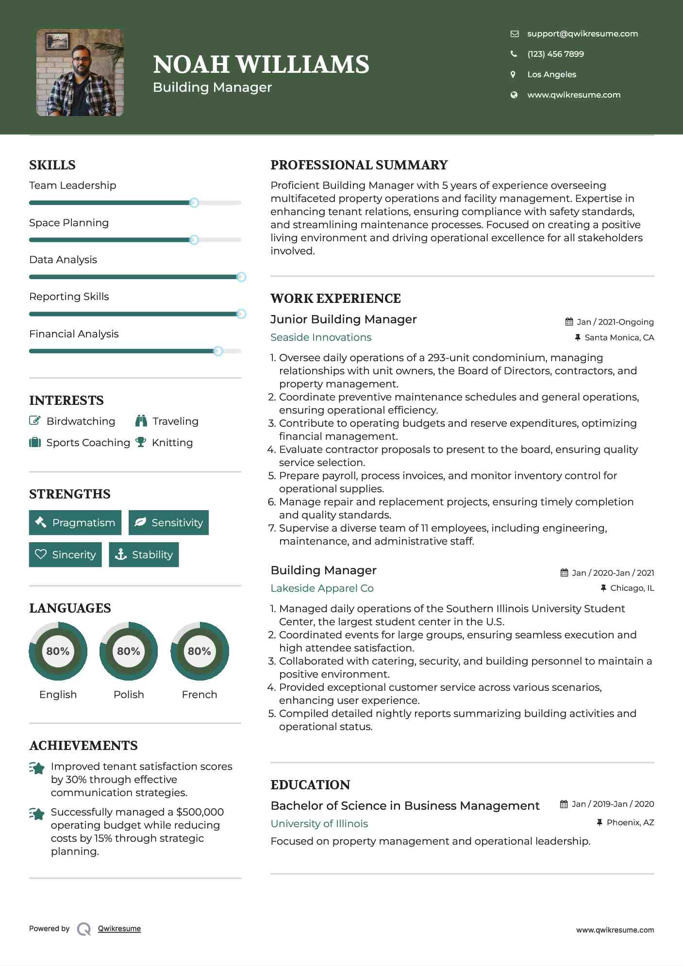 Junior Building Manager Resume Format