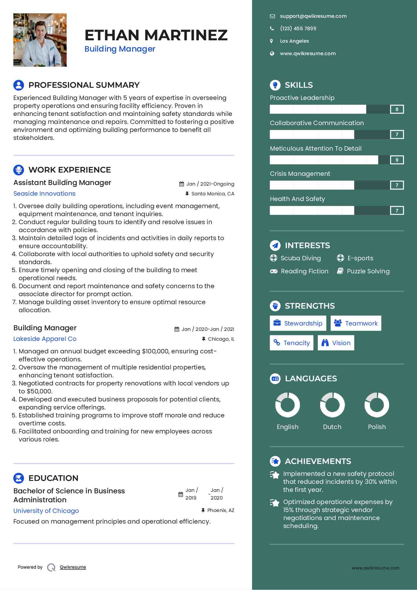 Assistant Building Manager Resume Model