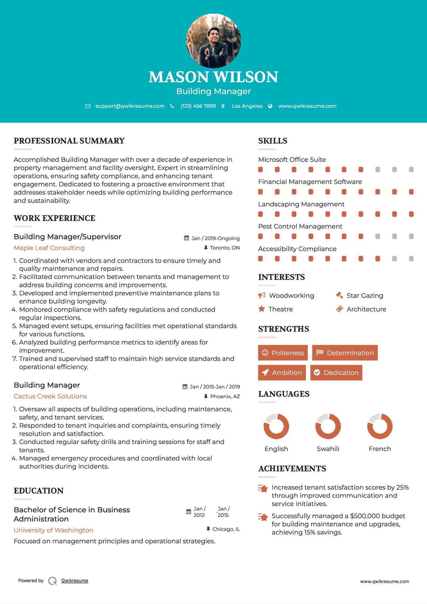 Building Manager/Supervisor Resume Template