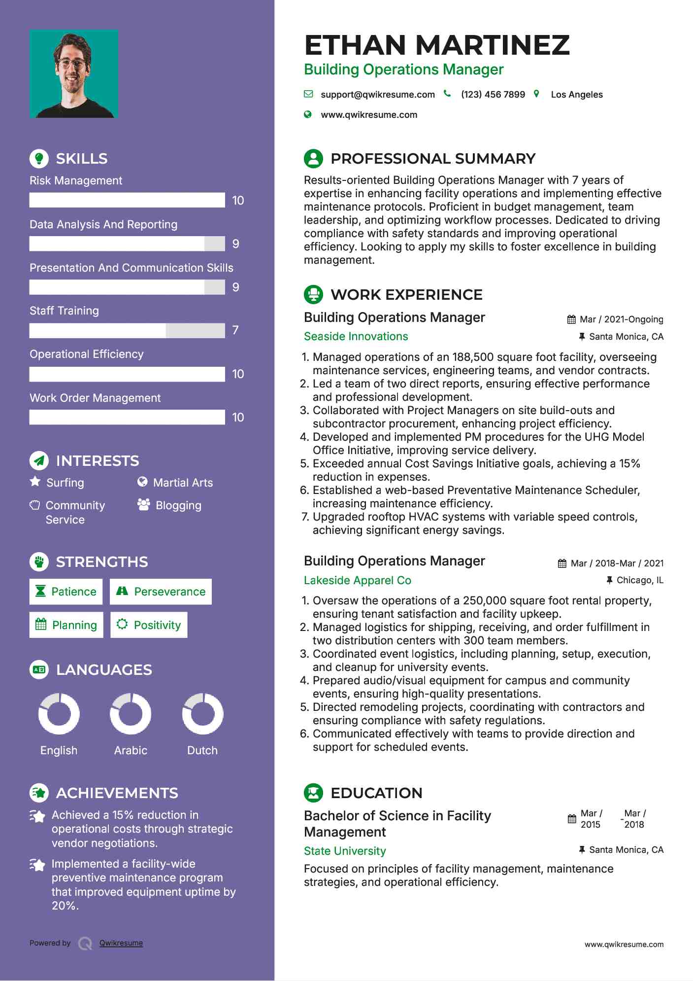 Building Operations Manager Resume Template