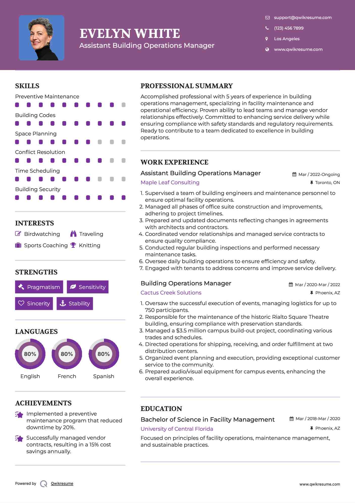 Assistant Building Operations Manager Resume Model