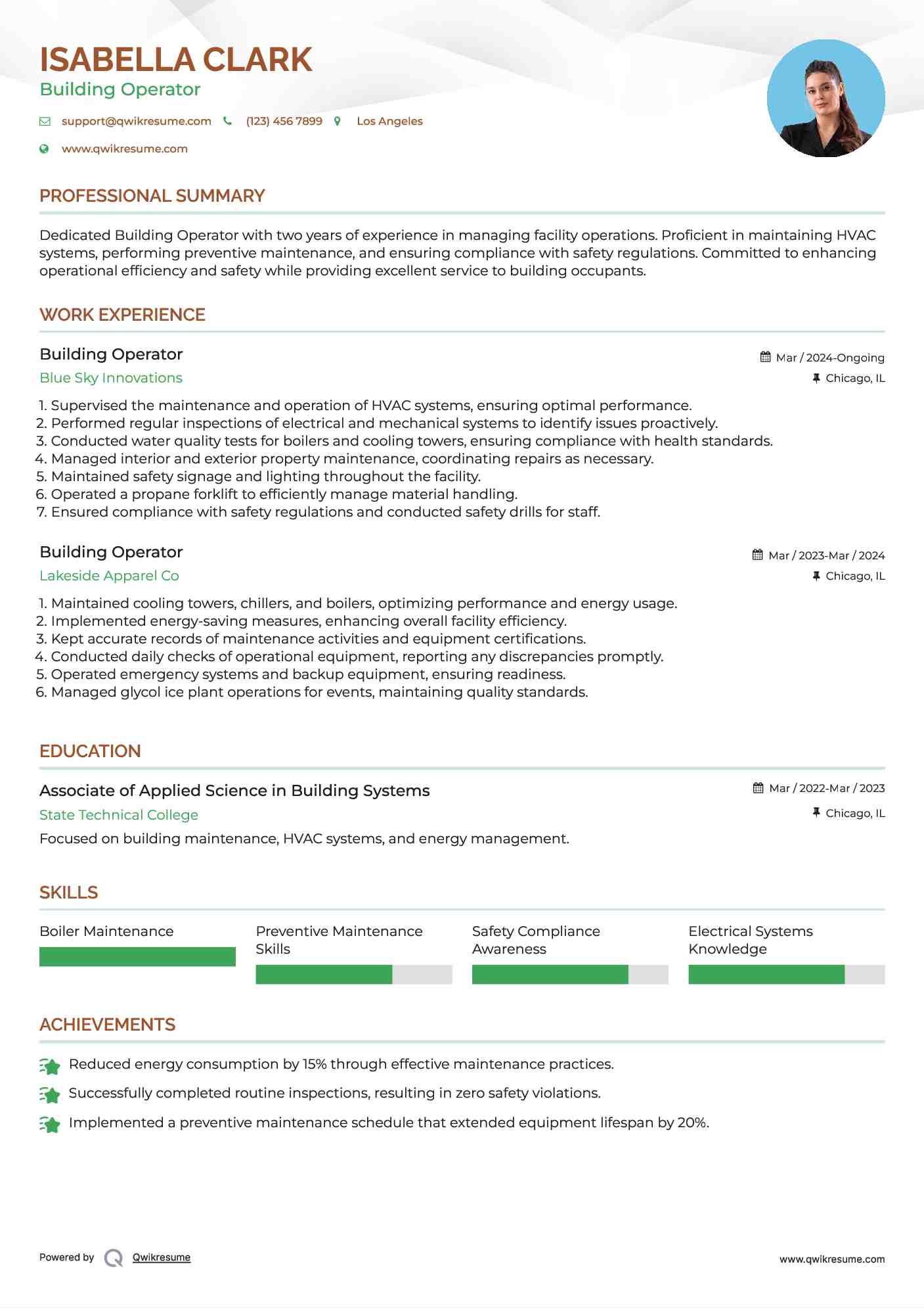 Building Operator Resume Model
