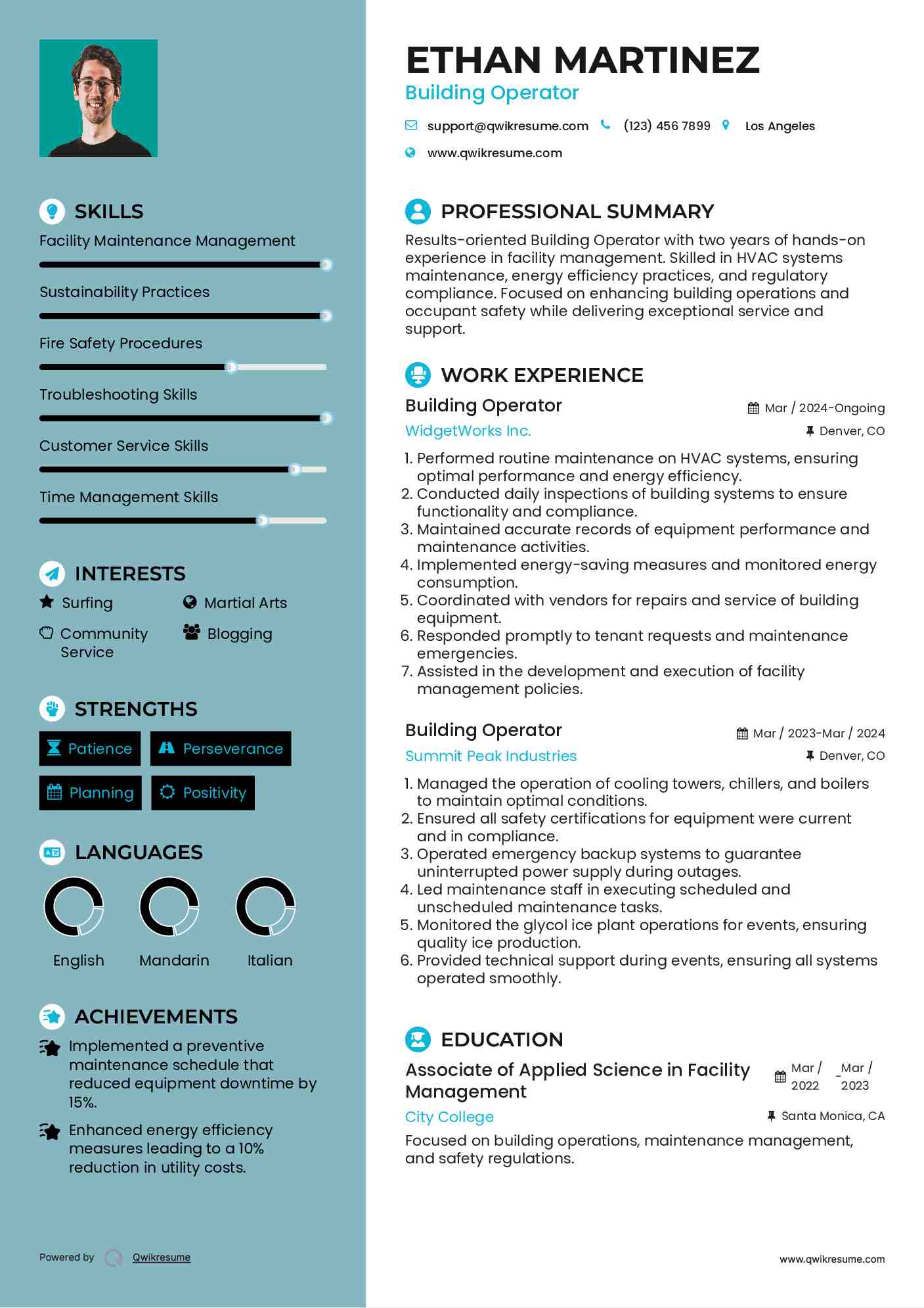 Building Operator Resume Sample