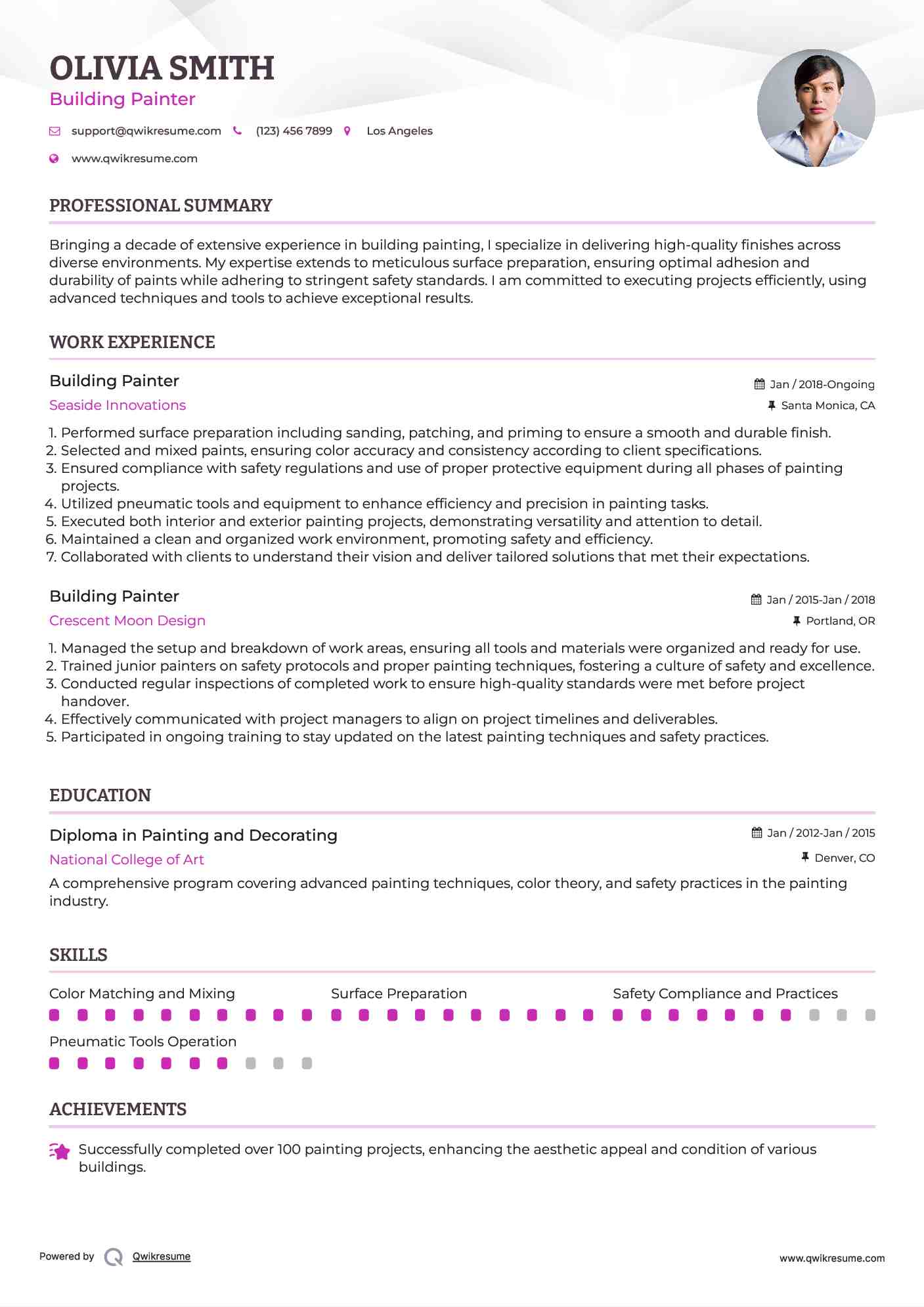 Building Painter Resume Example