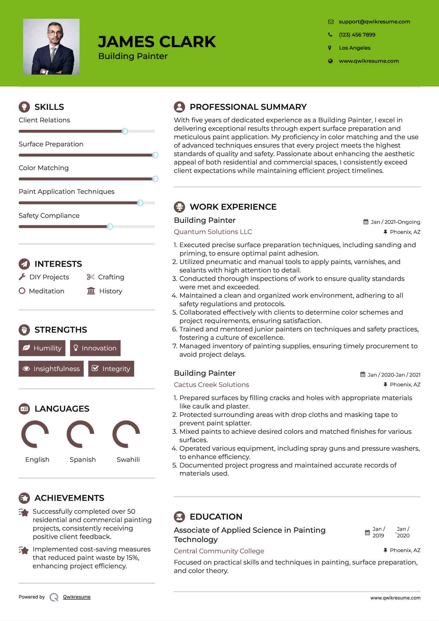 Building Painter Resume Example