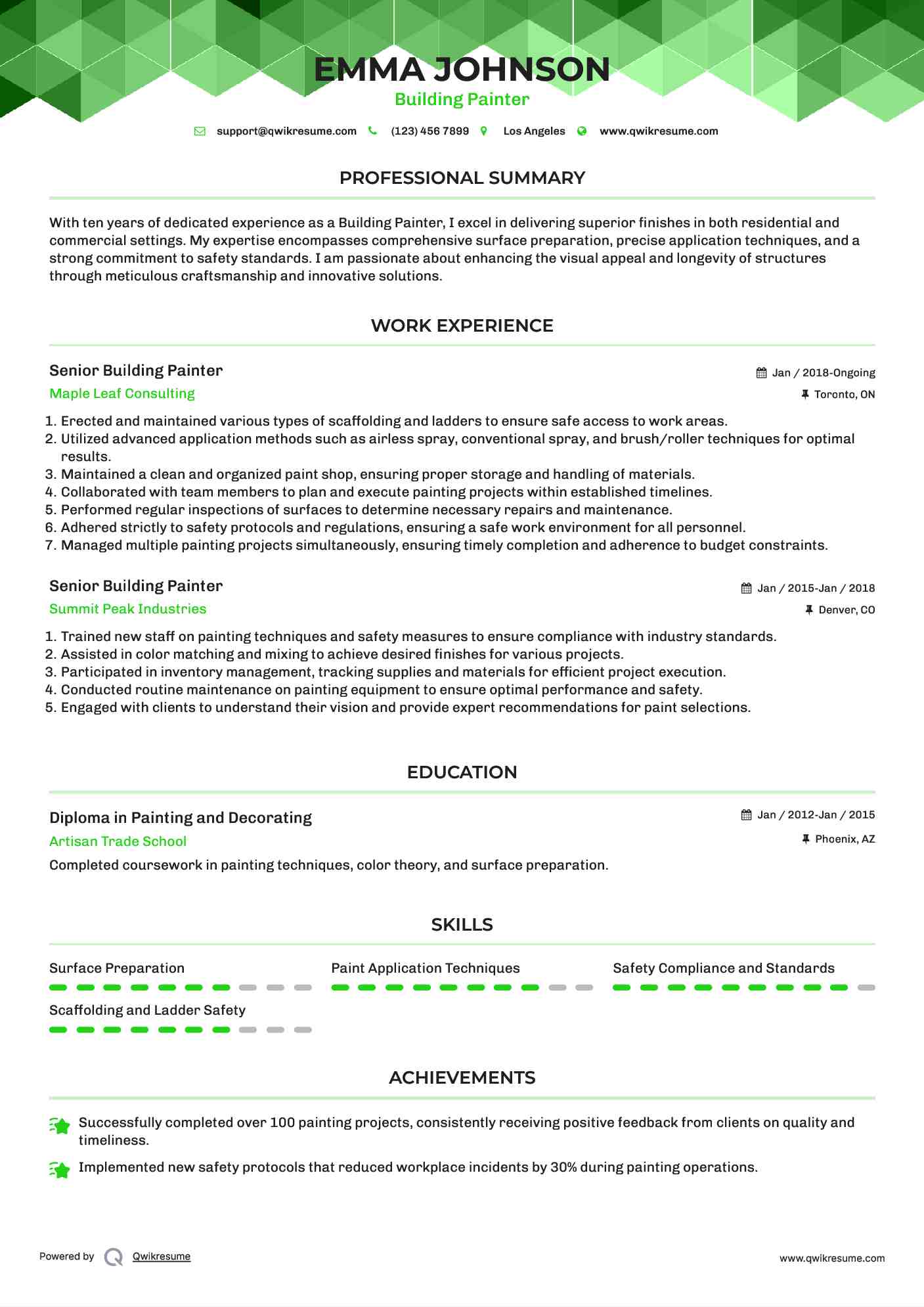 Senior Building Painter Resume Model