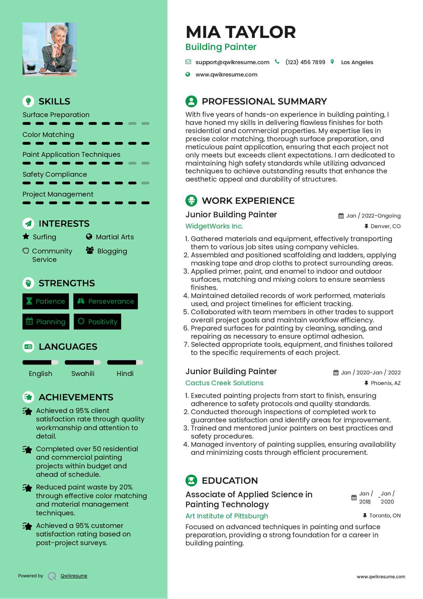 Junior Building Painter Resume Template