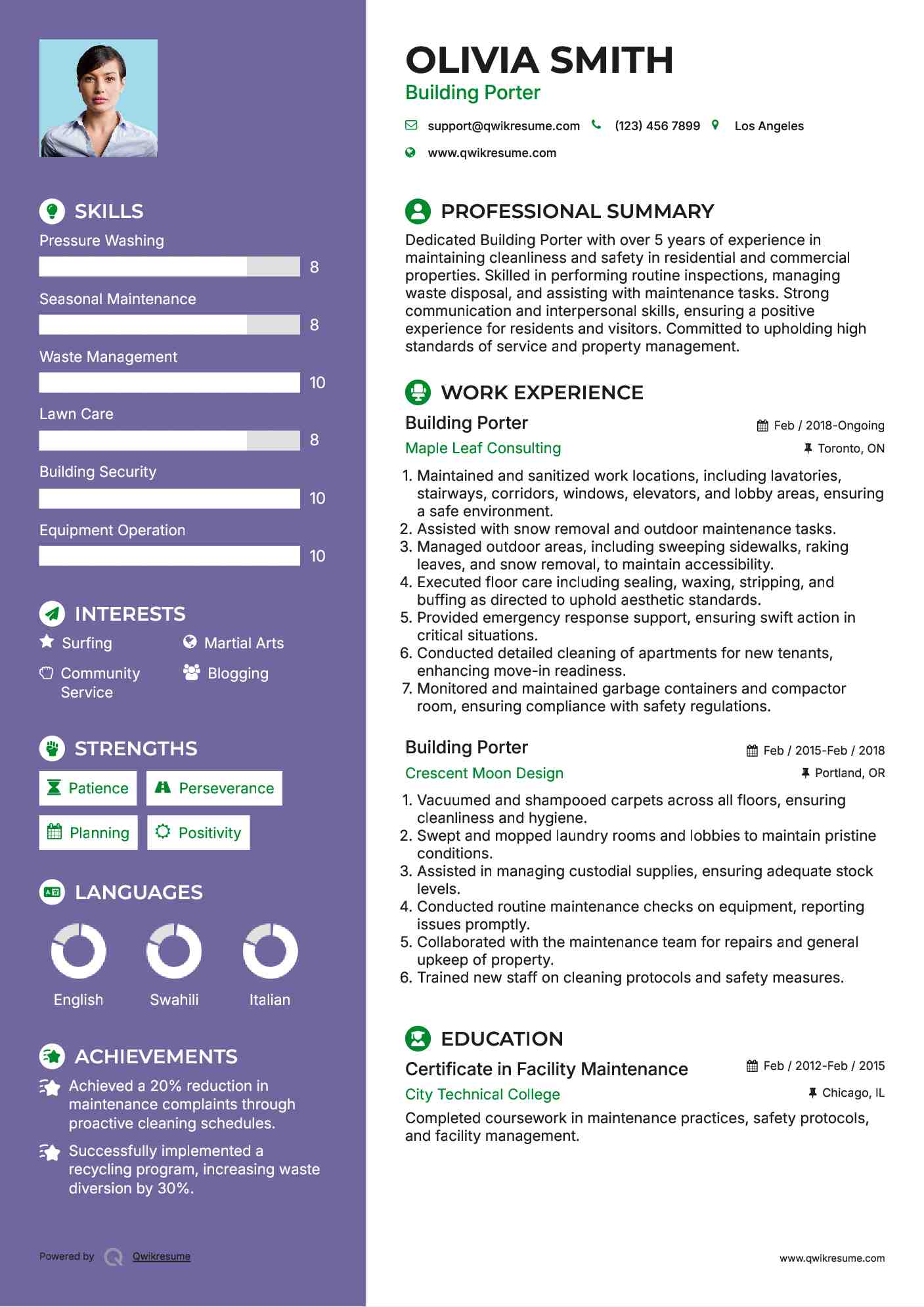 Building Porter Resume Sample