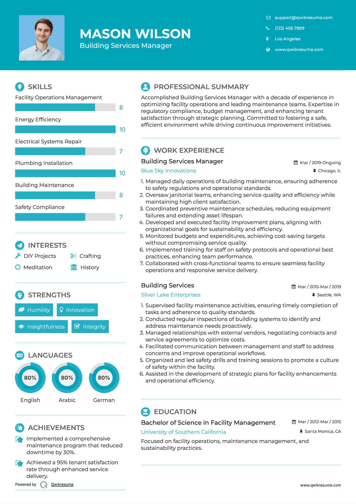 Building Services Manager Resume Format