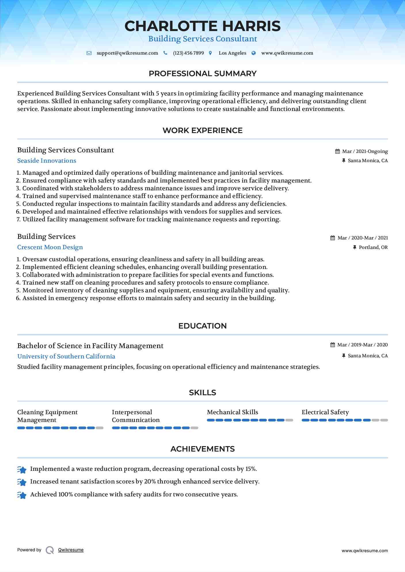 Building Services Resume Format