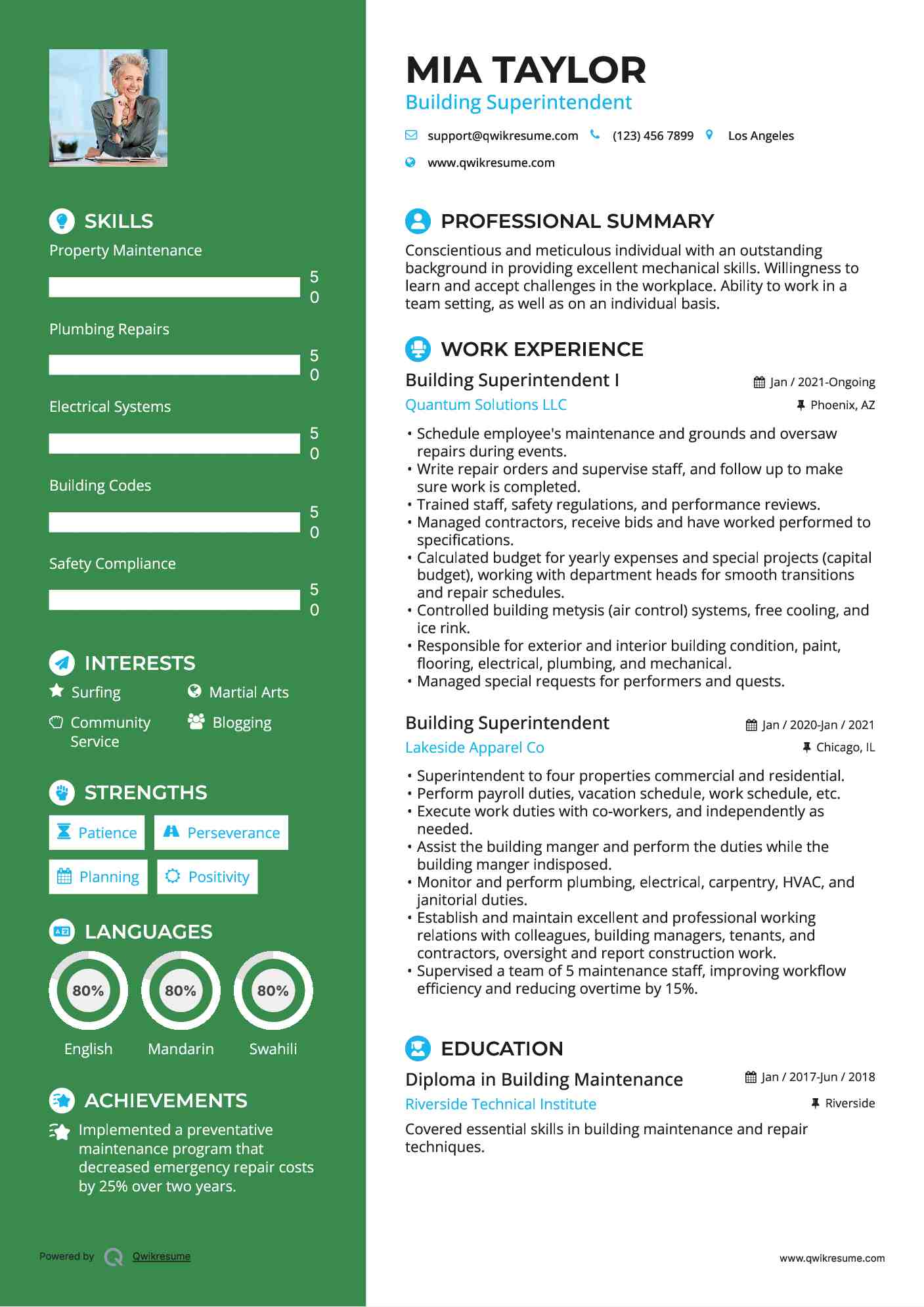 Building Superintendent I Resume Format