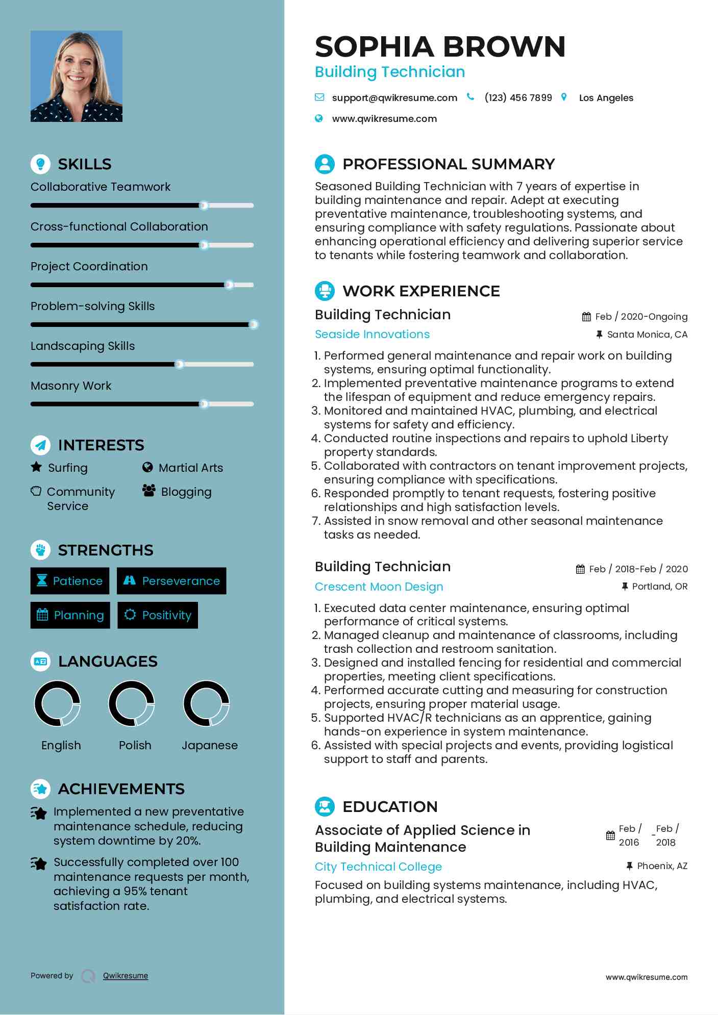 Building Technician Resume Template