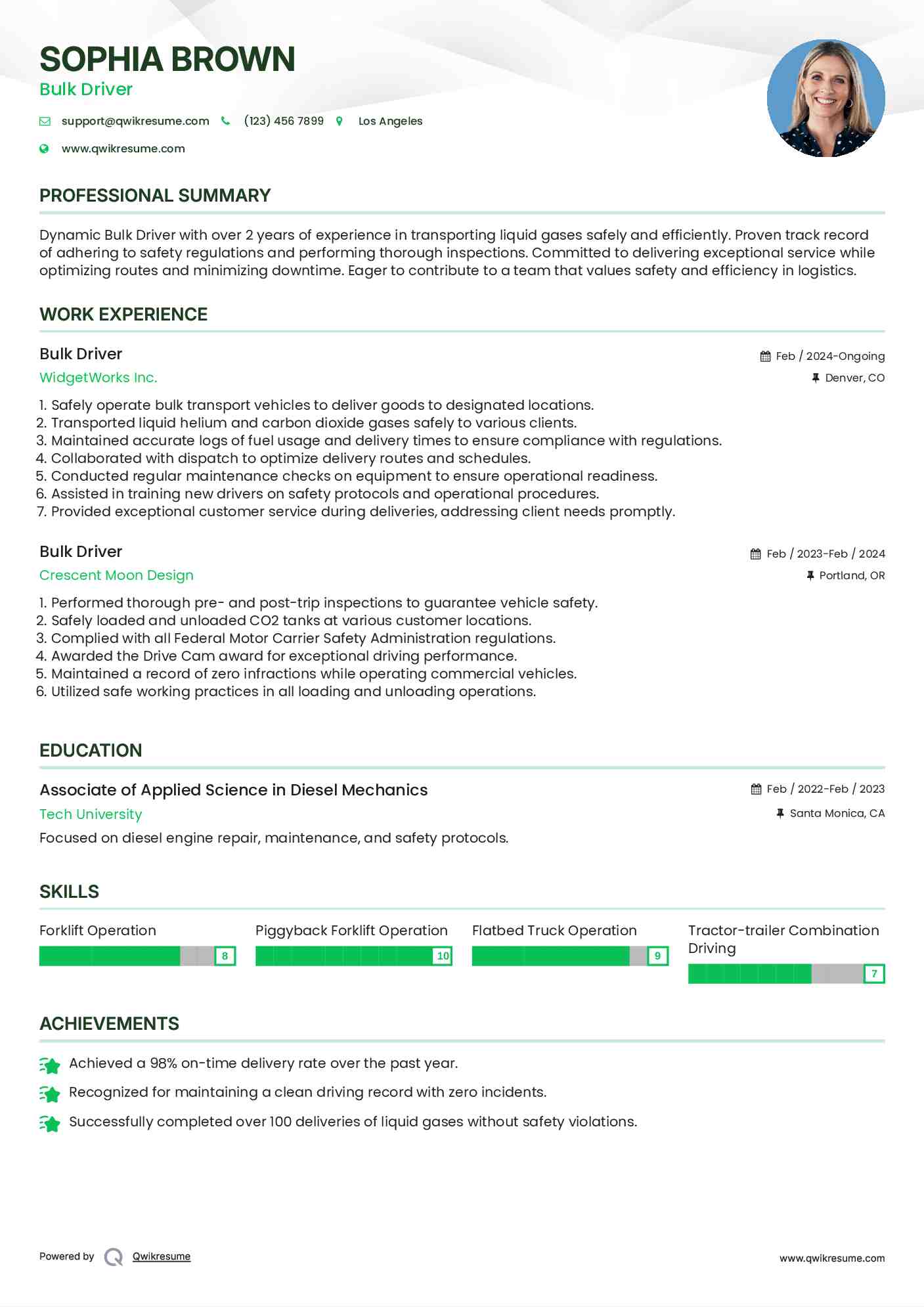 Bulk Driver Resume Model
