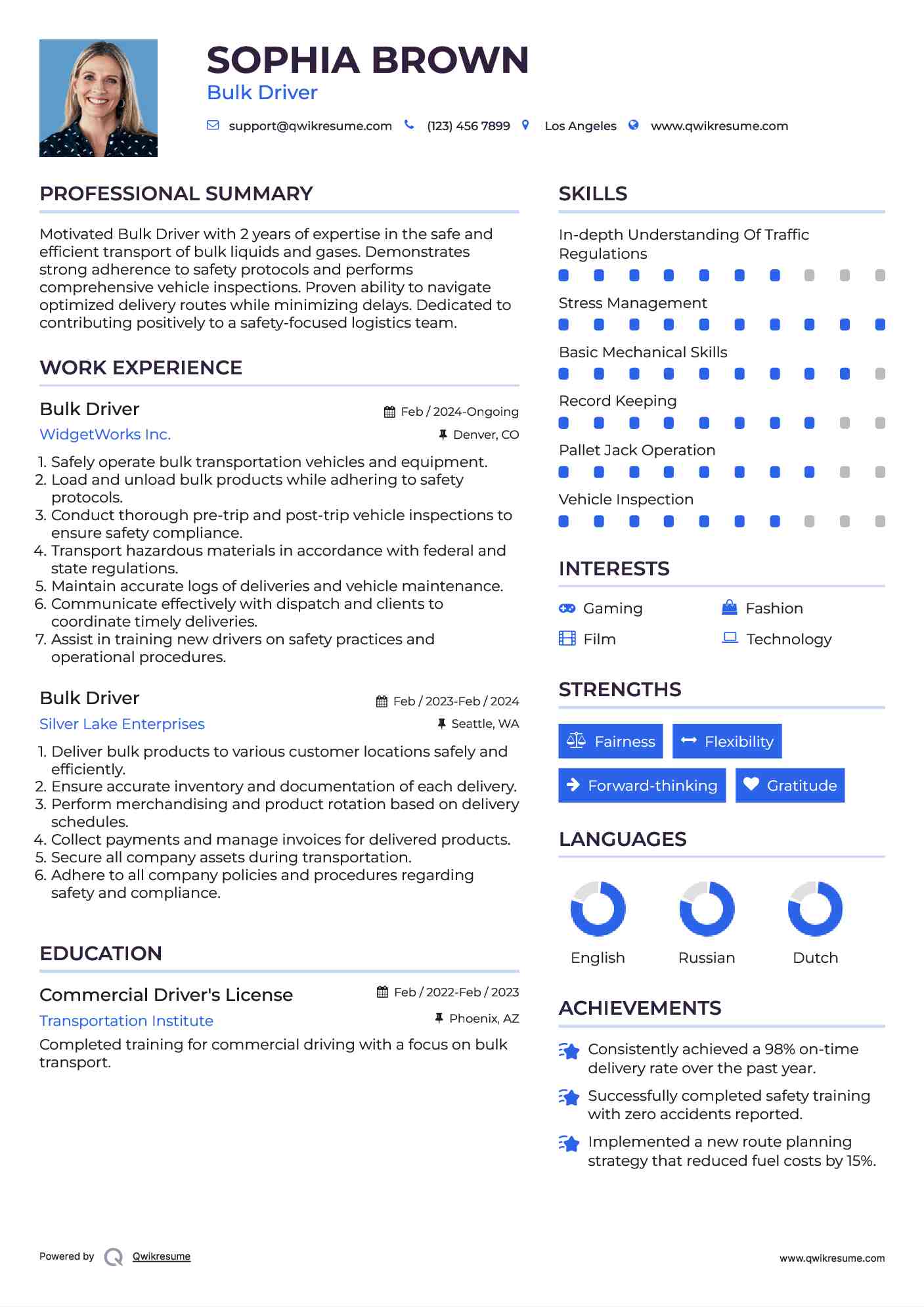 Bulk Driver Resume Model