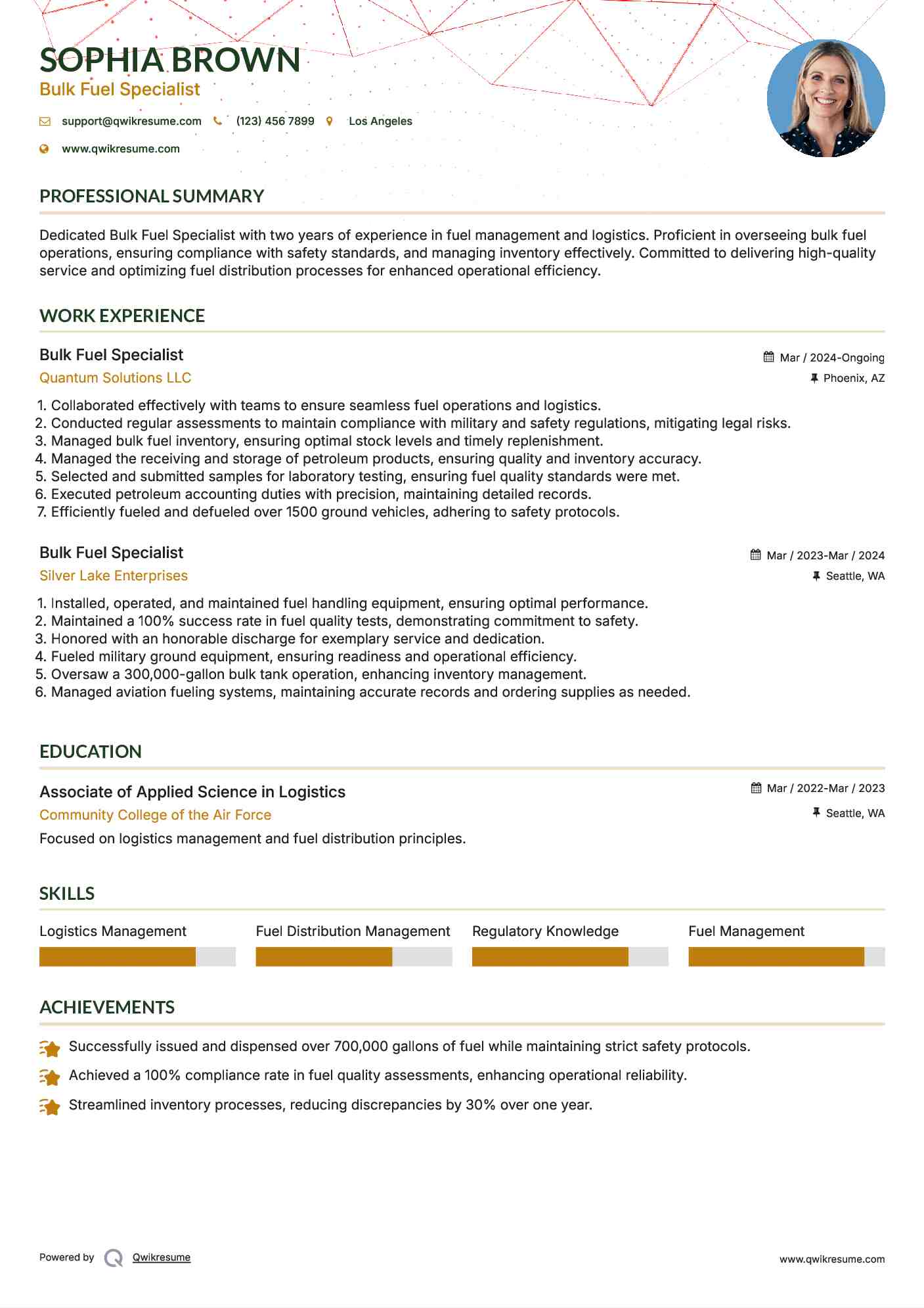 Bulk Fuel Specialist Resume Model