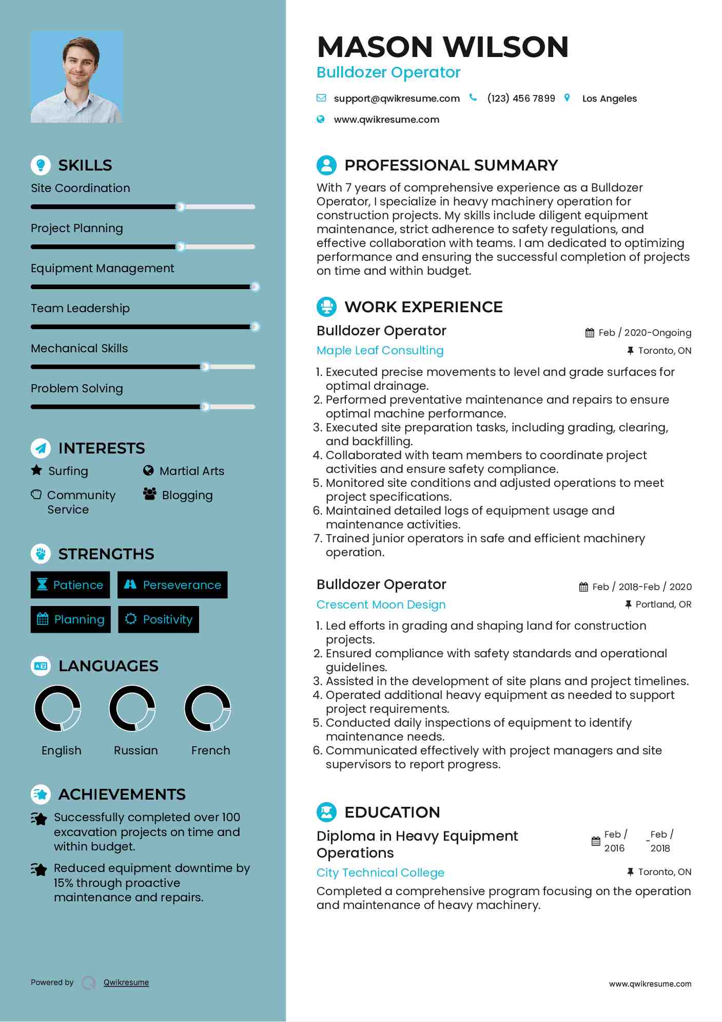 Bulldozer Operator Resume Template