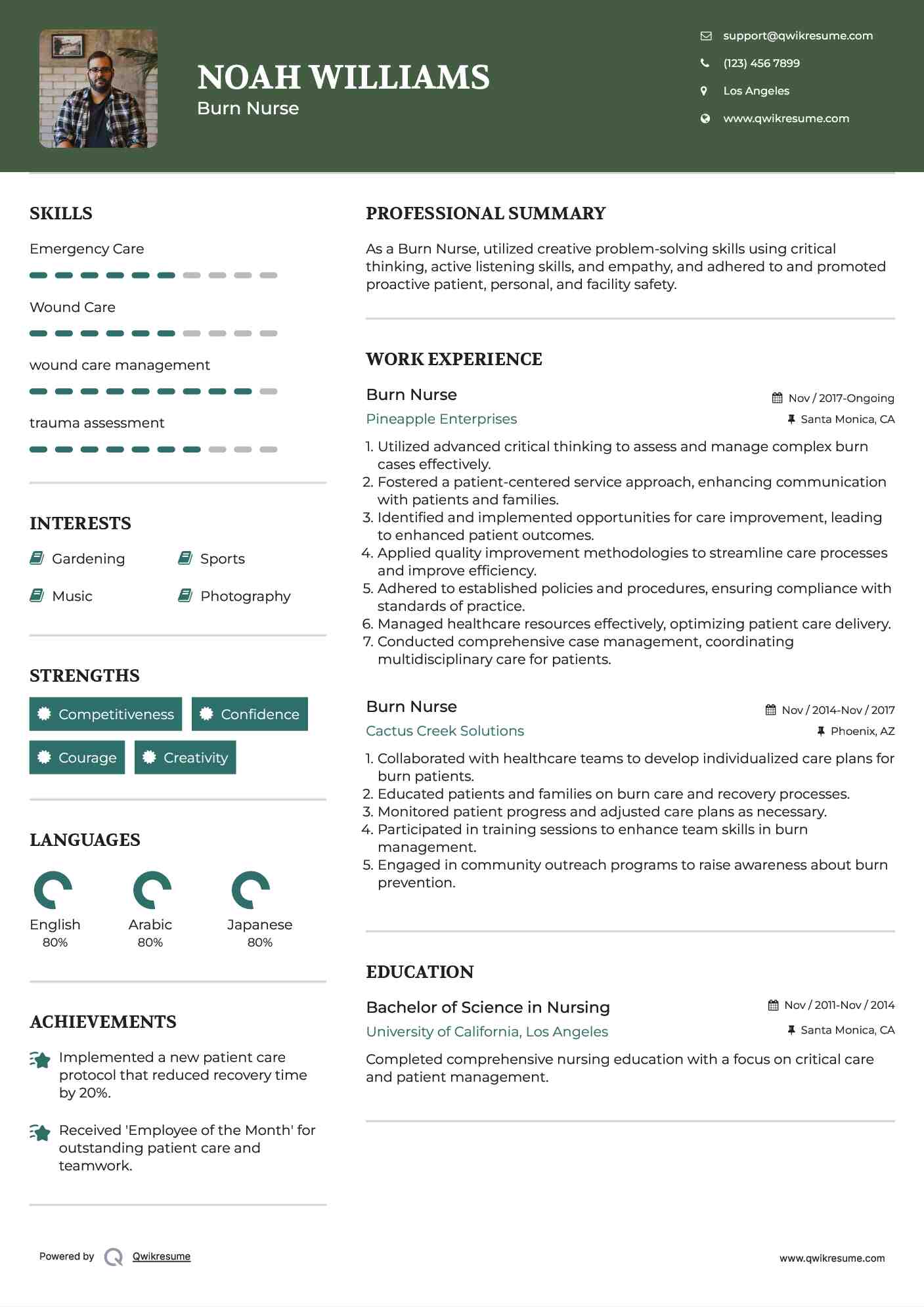 Burn Nurse Resume Example