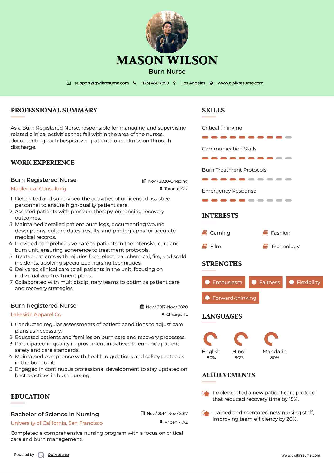 Burn Registered Nurse Resume Format