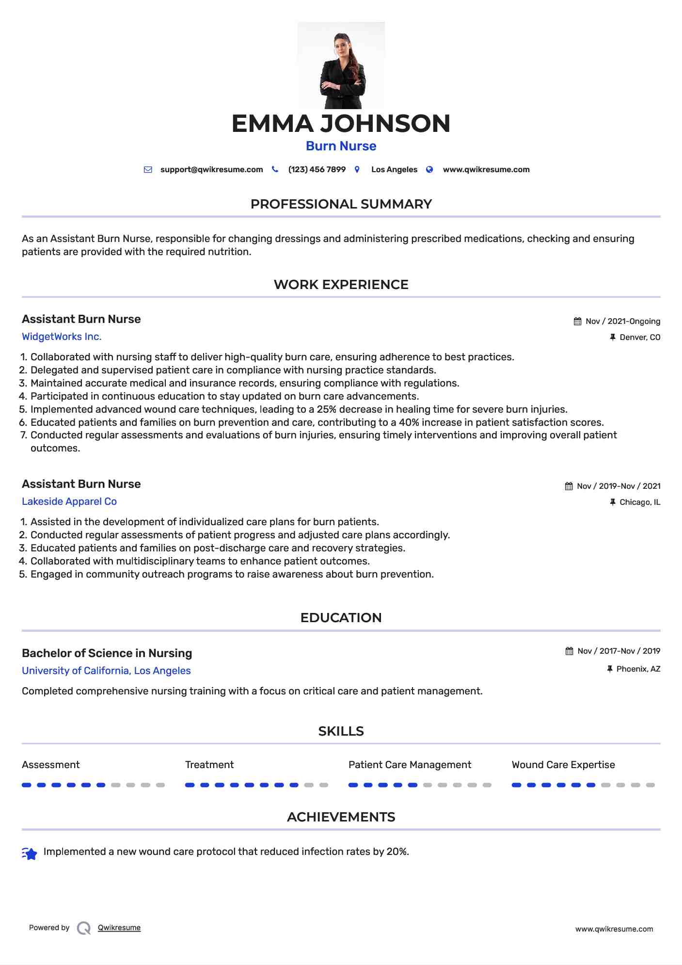 Assistant Burn Nurse Resume Template
