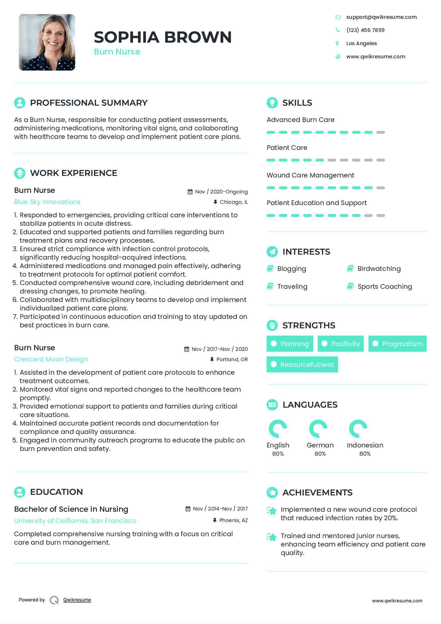 Burn Nurse Resume Model