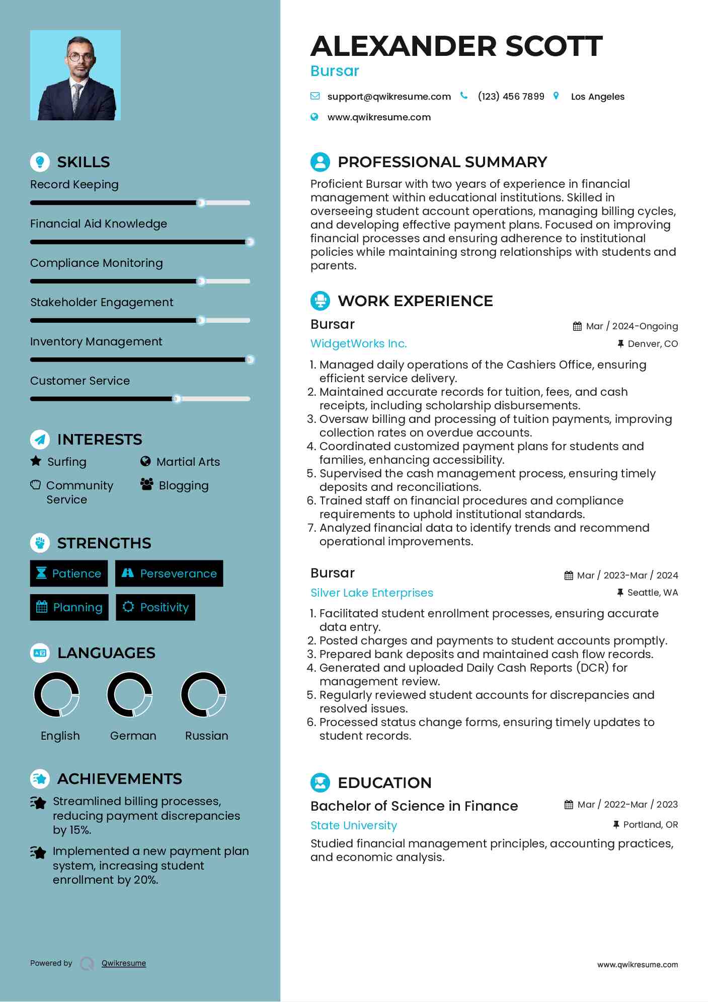 Bursar Resume Format