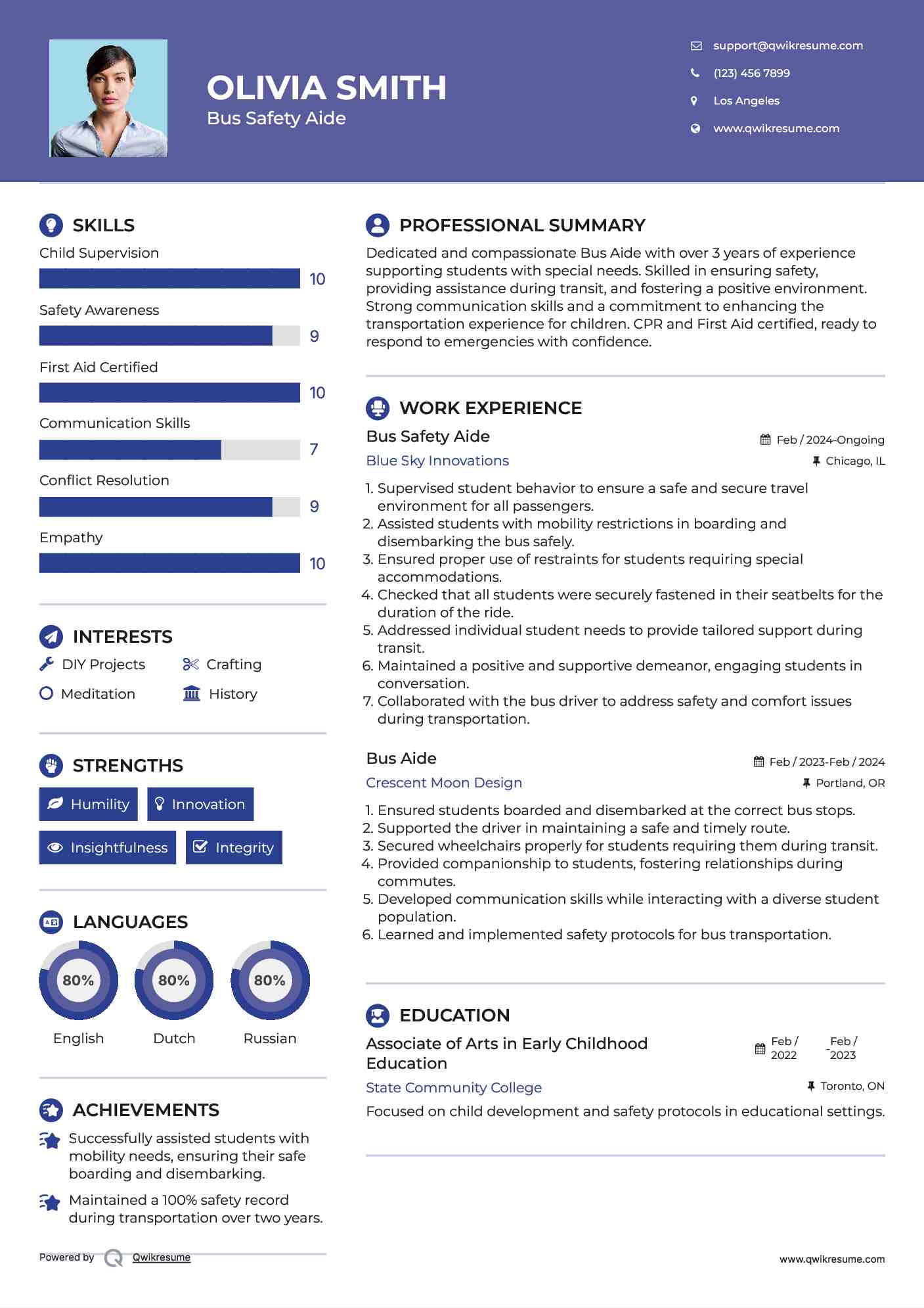 Bus Safety Aide Resume Example