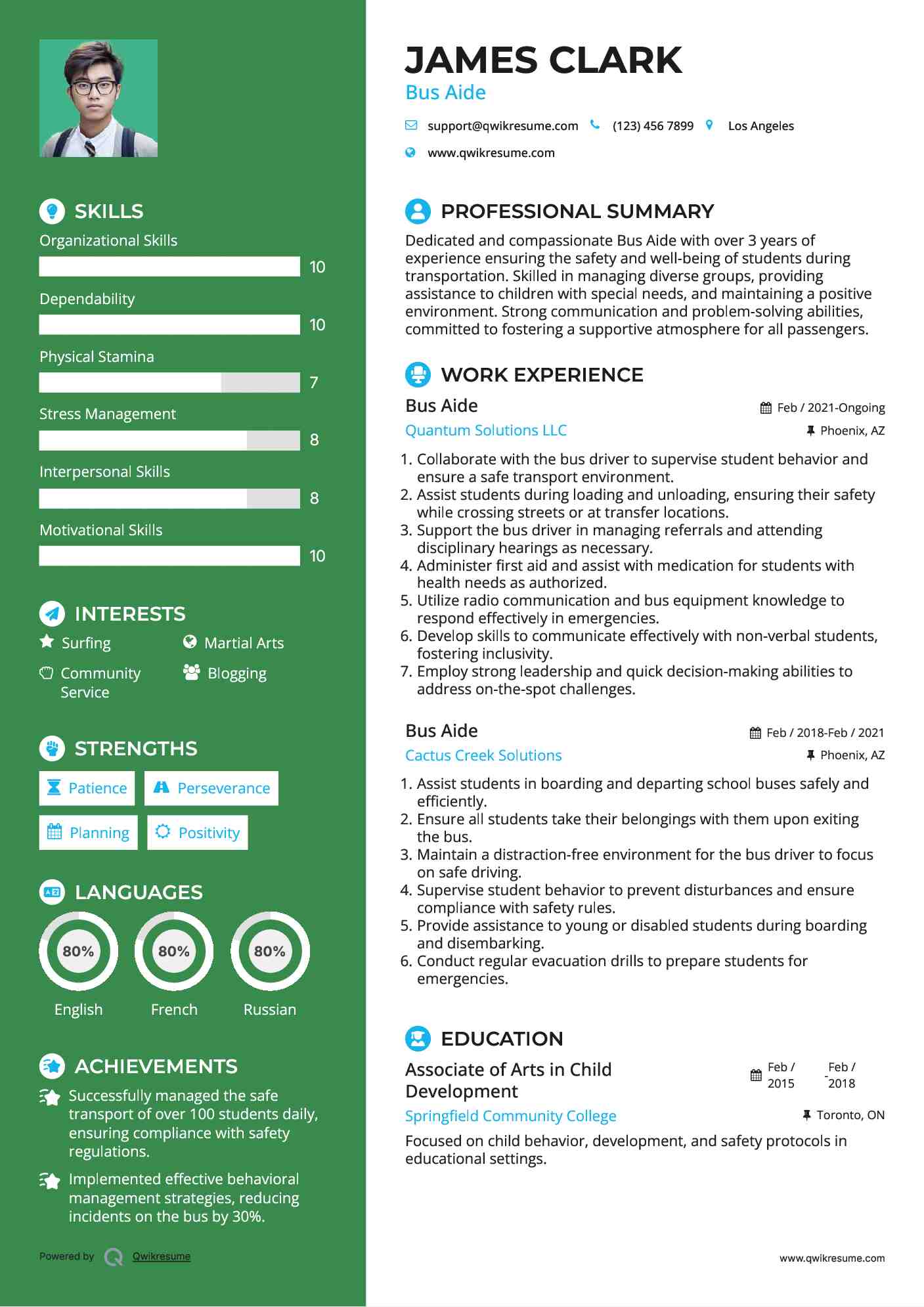 Bus Aide Resume Example
