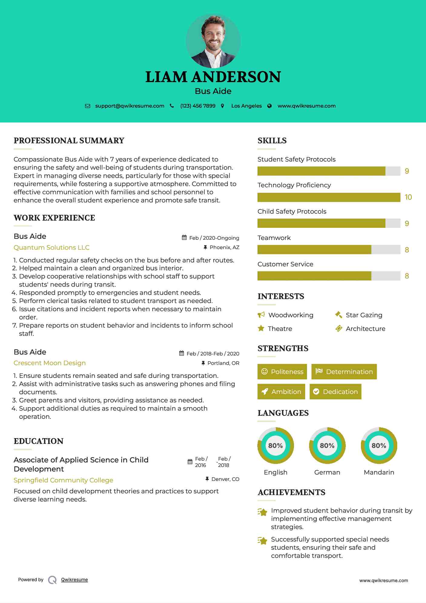 Bus Aide Resume Sample