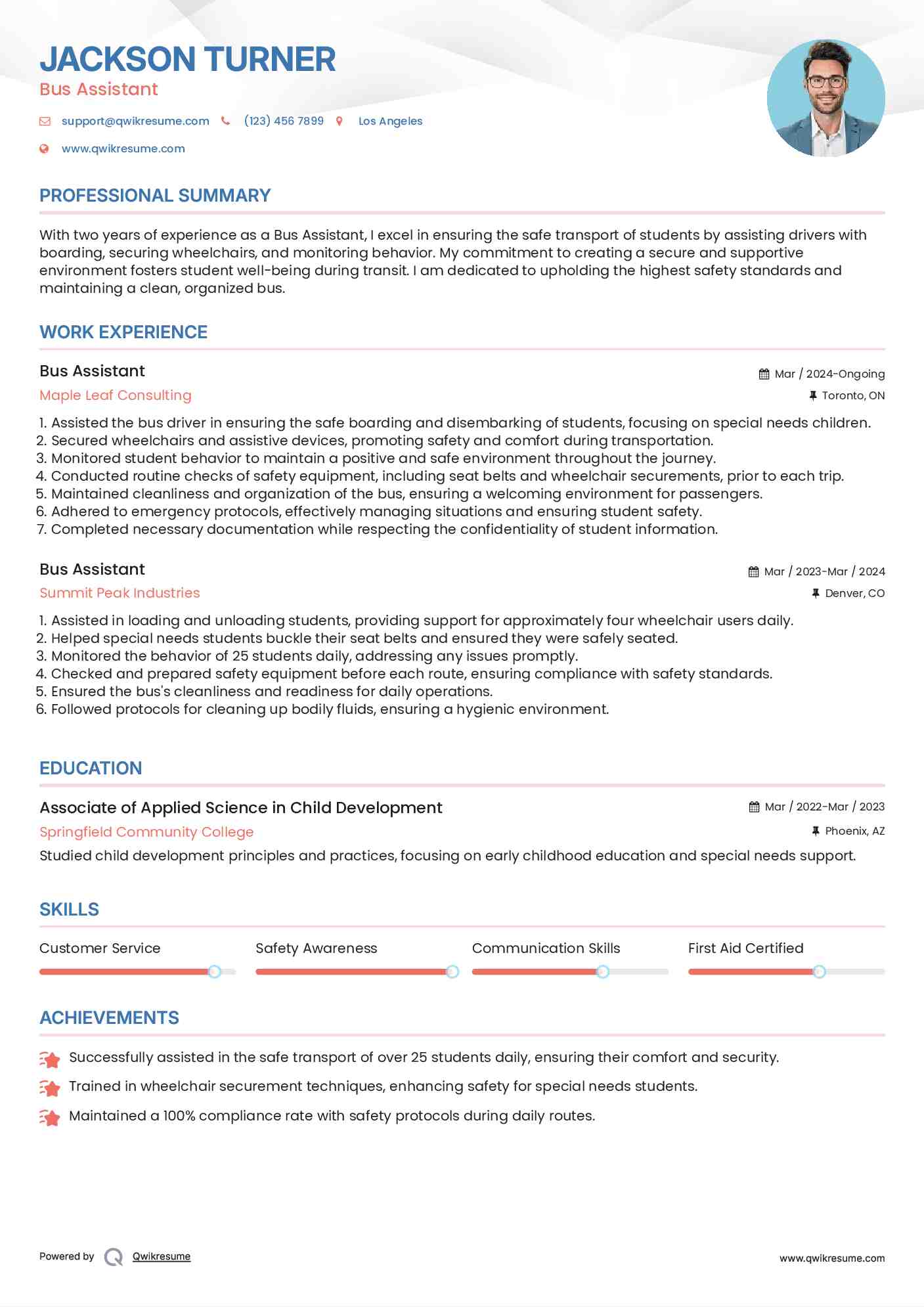 Bus Assistant Resume Template