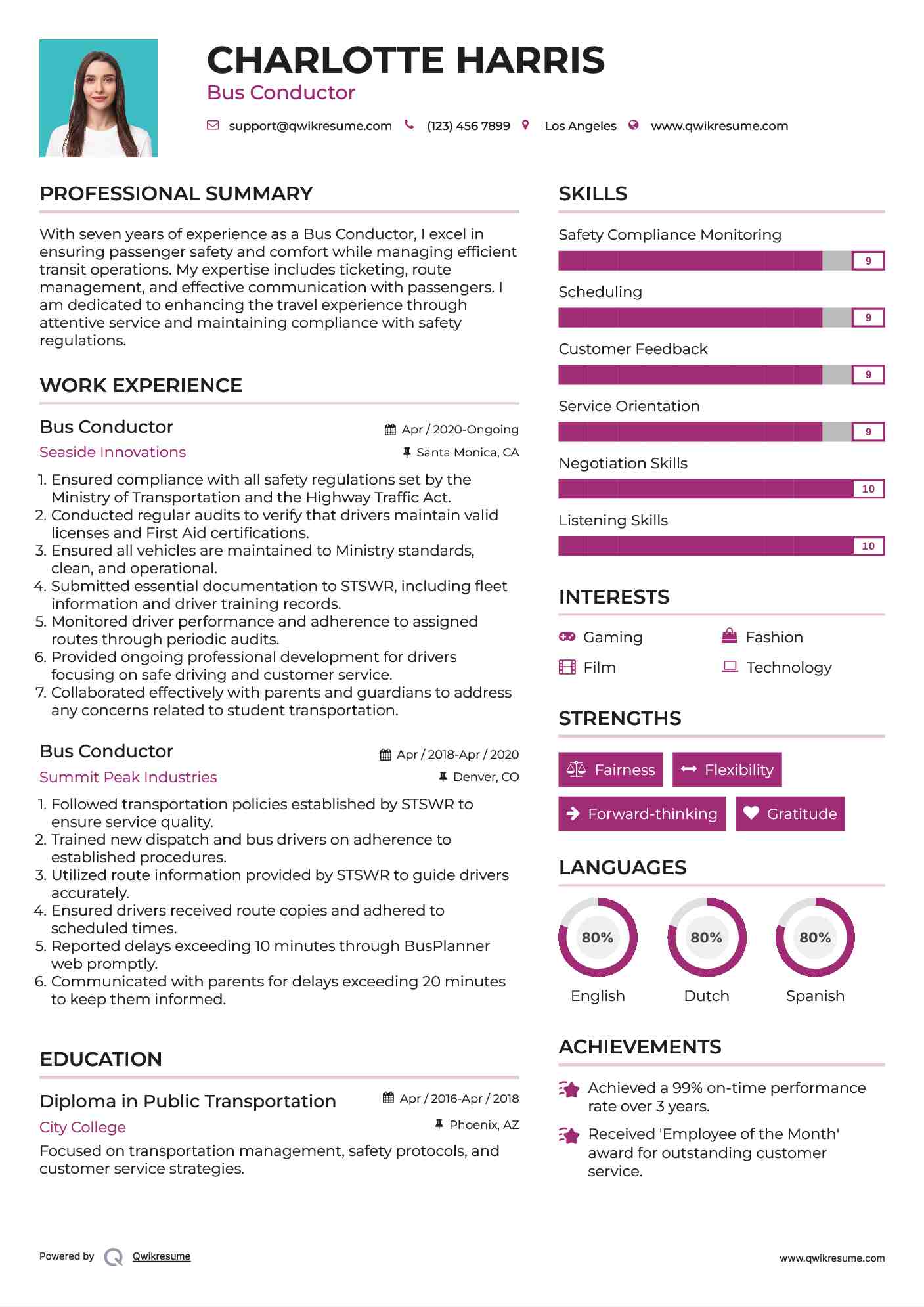 Bus Conductor Resume Model