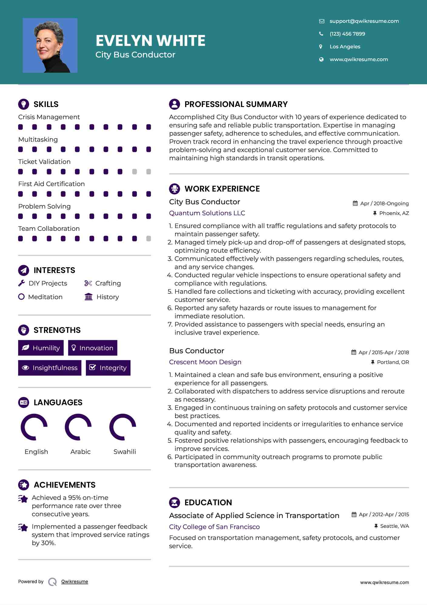 City Bus Conductor Resume Template
