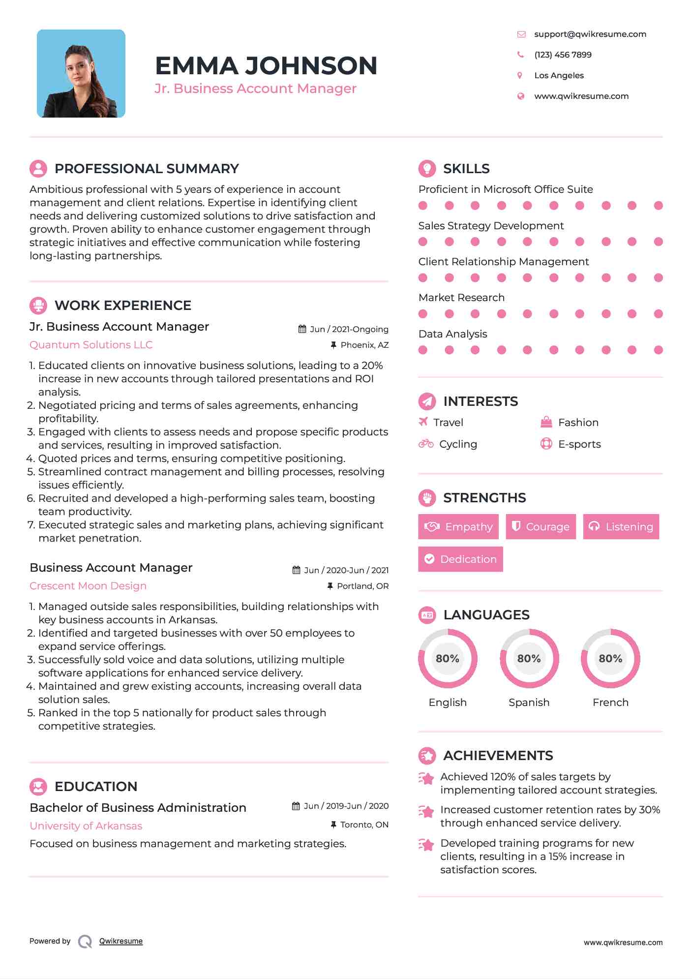 Jr. Business Account Manager Resume Template