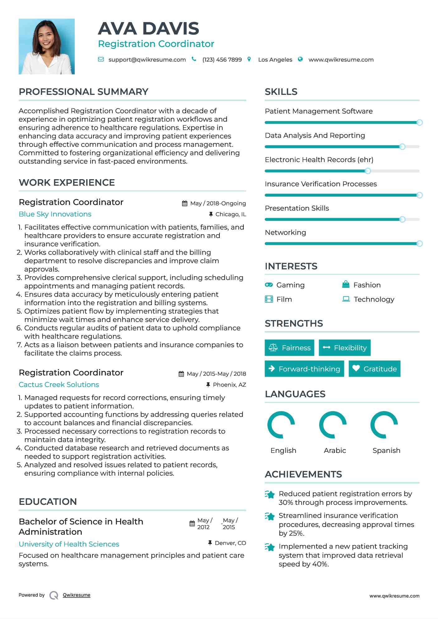 Registration Coordinator Resume Model