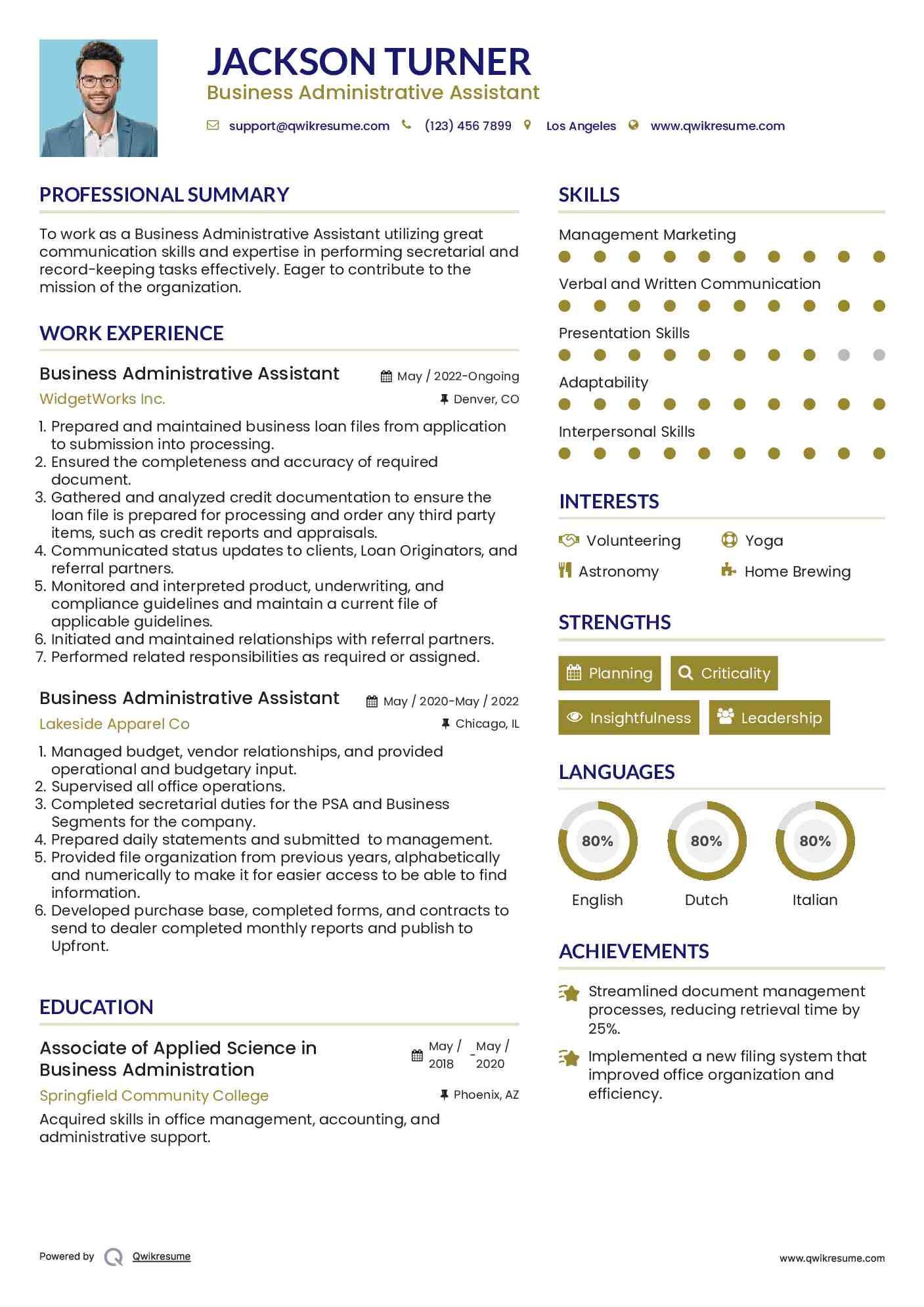 Business Administrative Assistant Resume Format