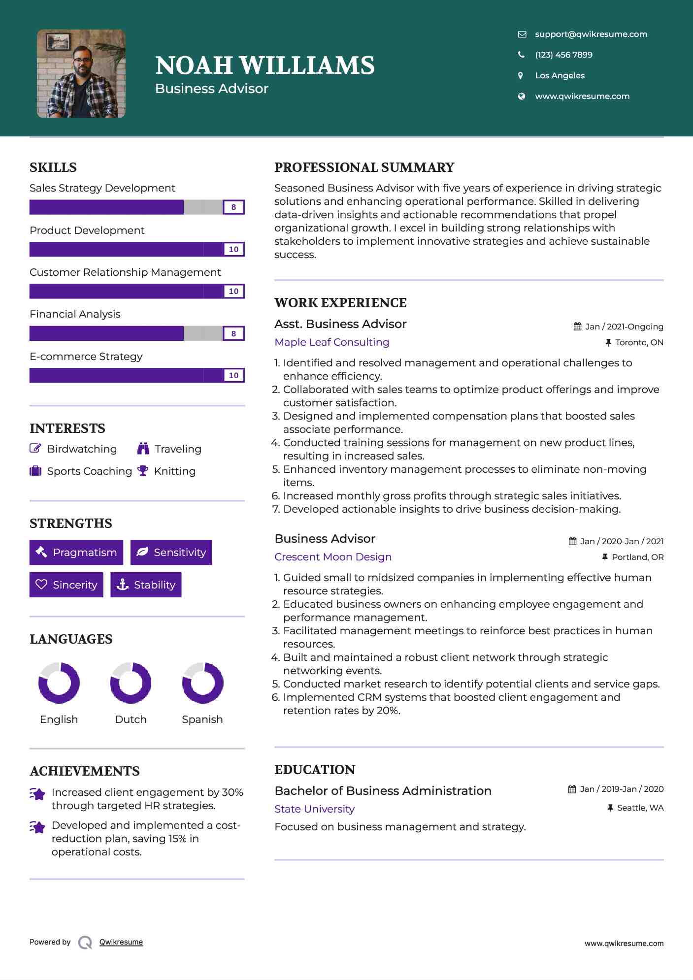 Asst. Business Advisor Resume Format
