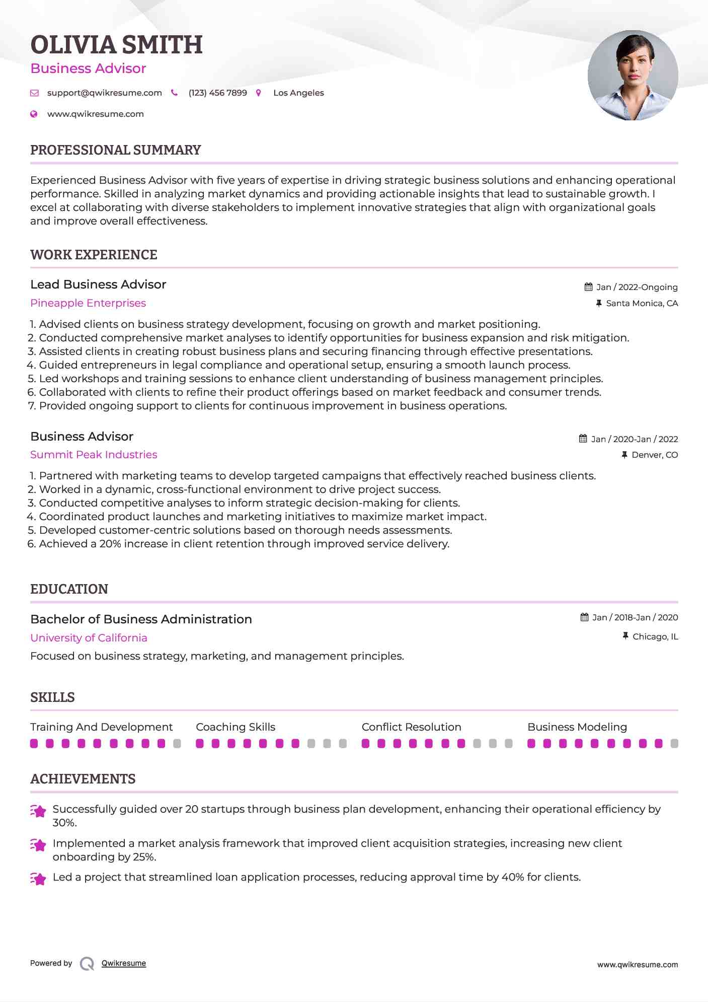 Lead Business Advisor Resume Template