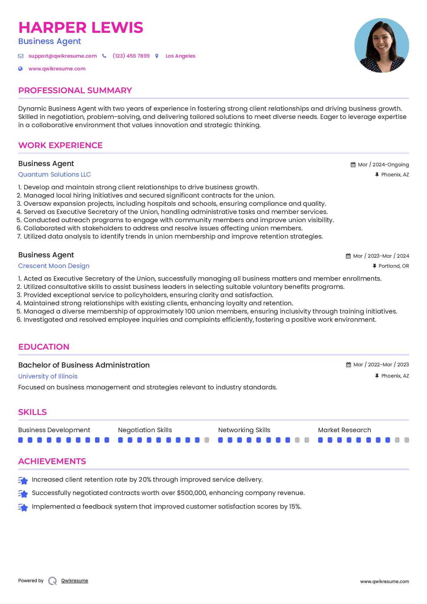 Business Agent Resume Template