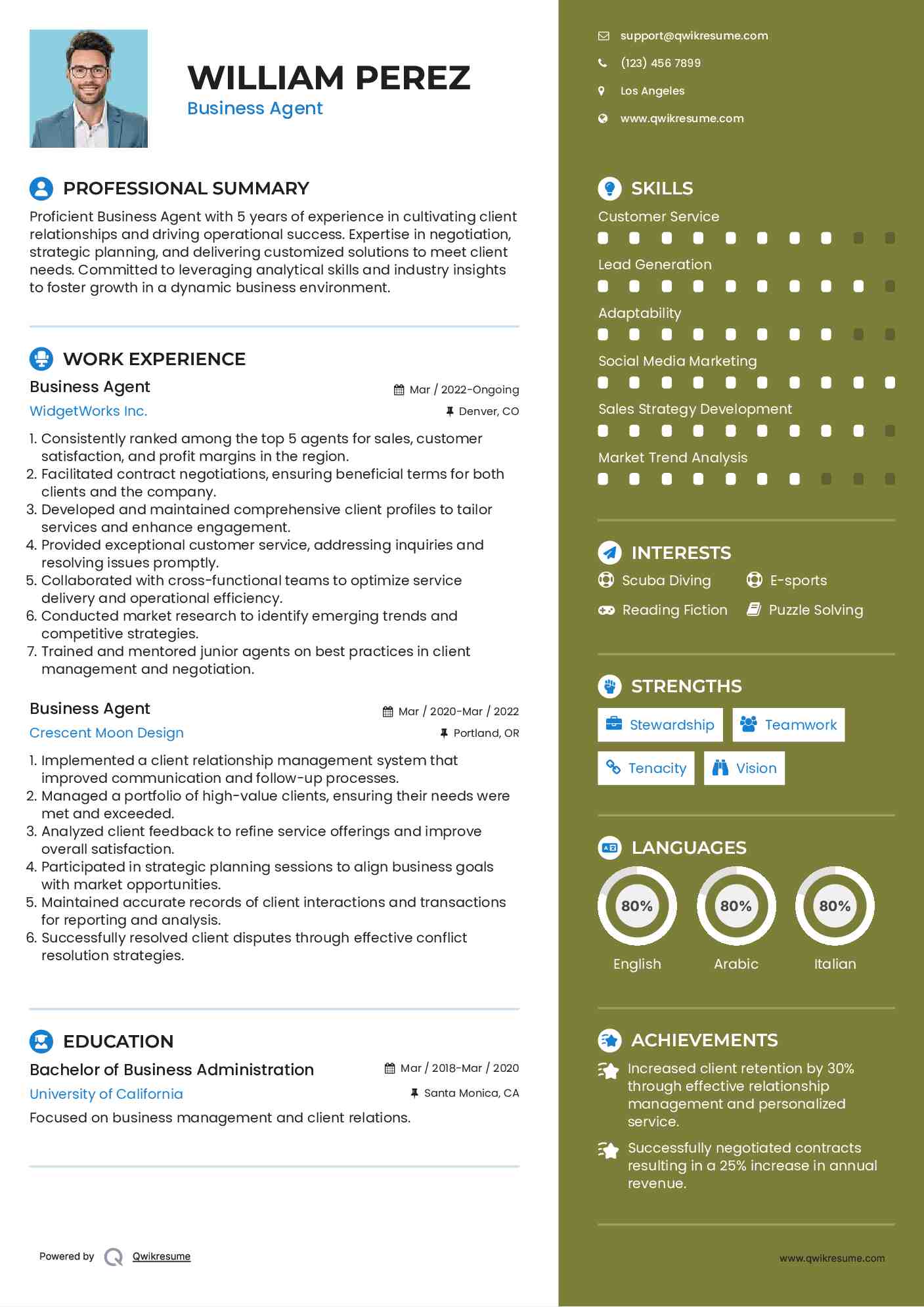 Business Agent Resume Format