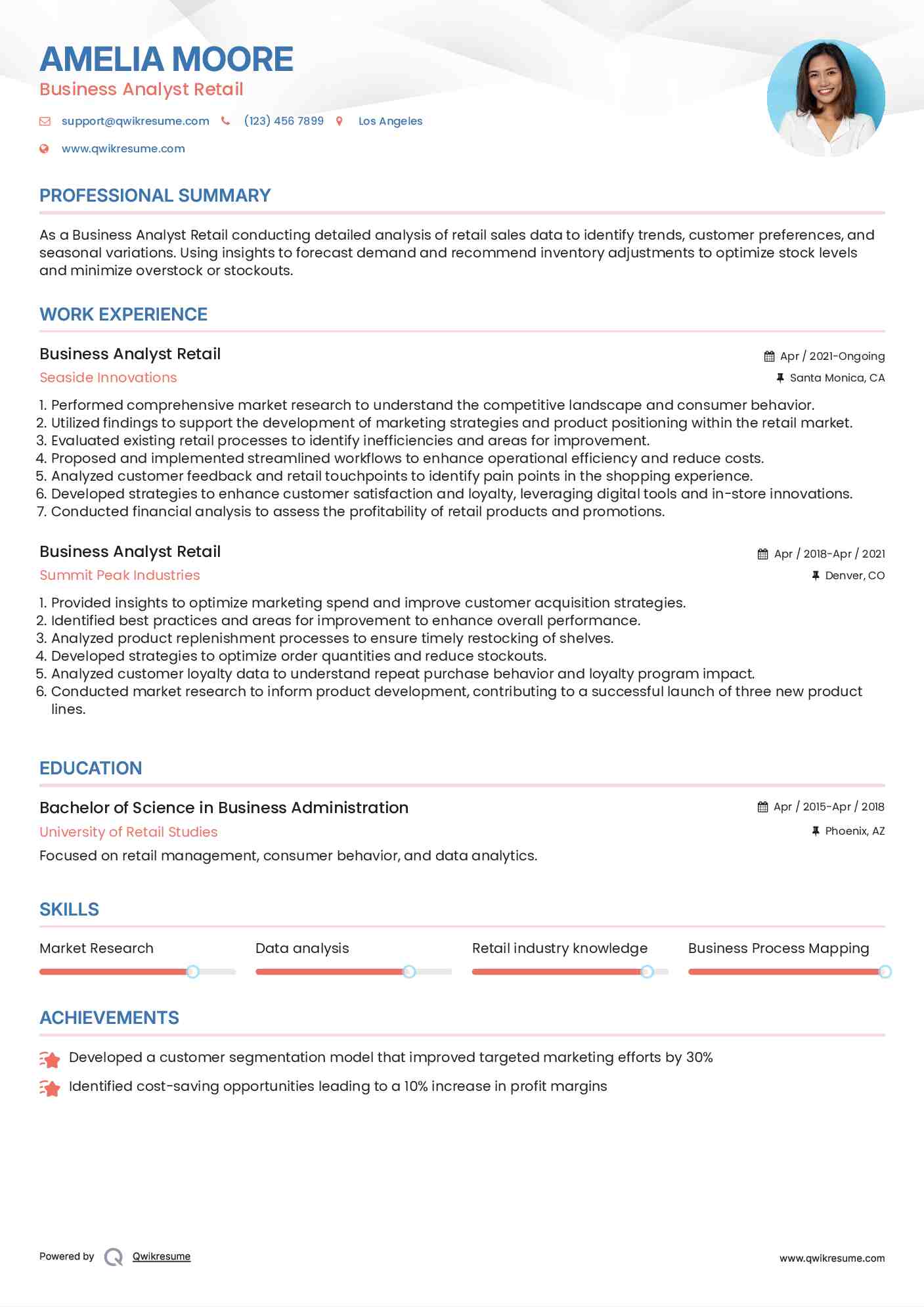 Business Analyst Retail Resume Sample