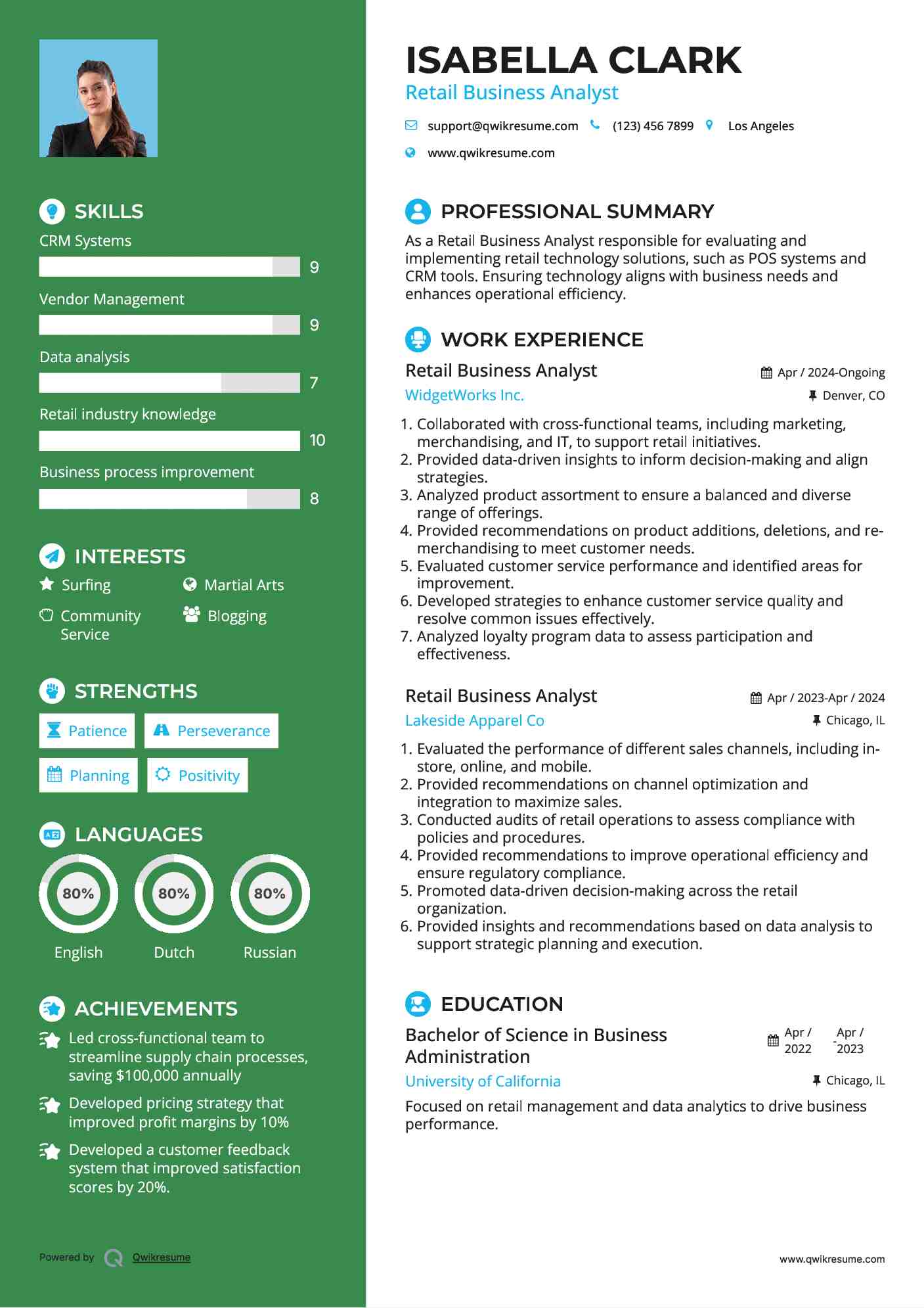  Retail Business Analyst  Resume Sample