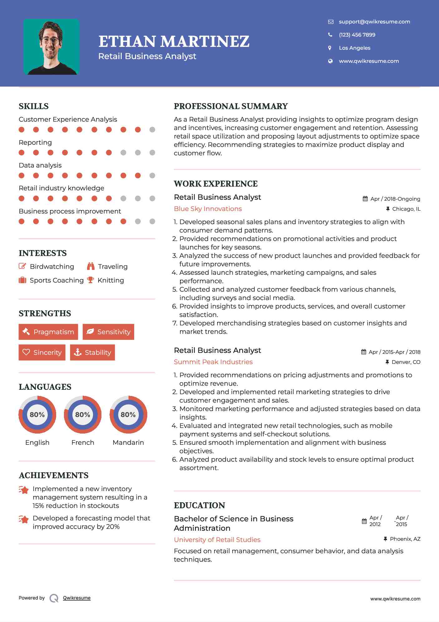  Retail Business Analyst  Resume Sample