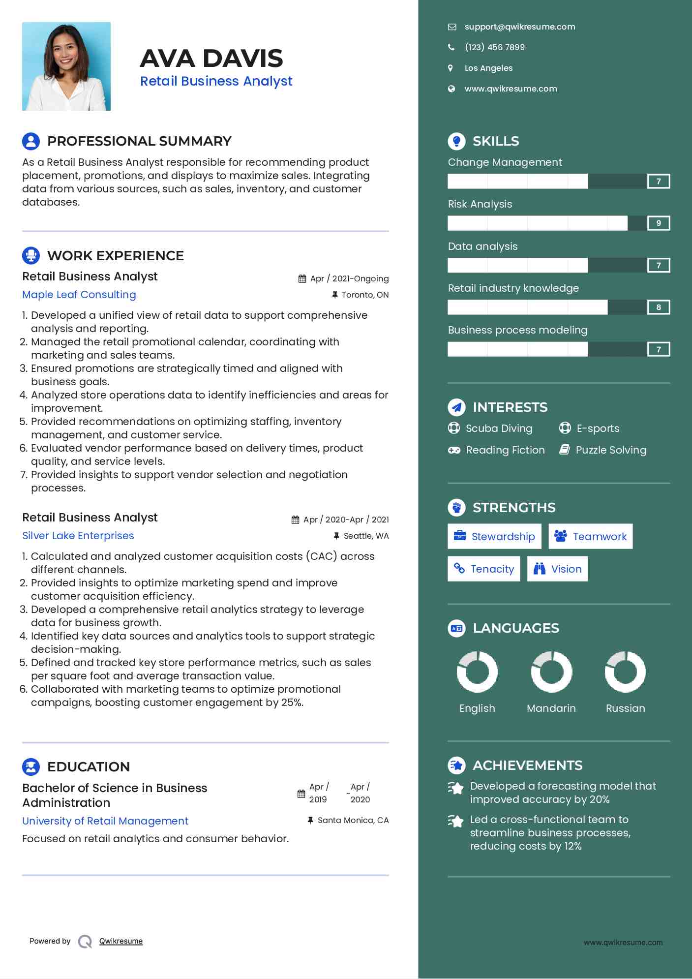  Retail Business Analyst  Resume Model
