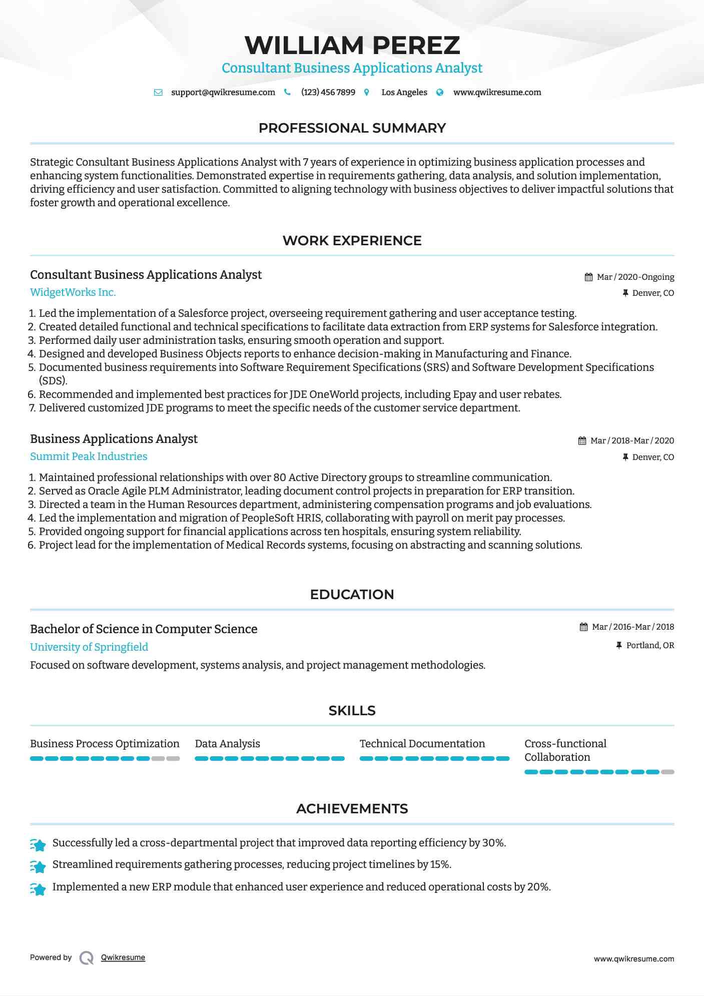 Consultant Business Applications Analyst Resume Format