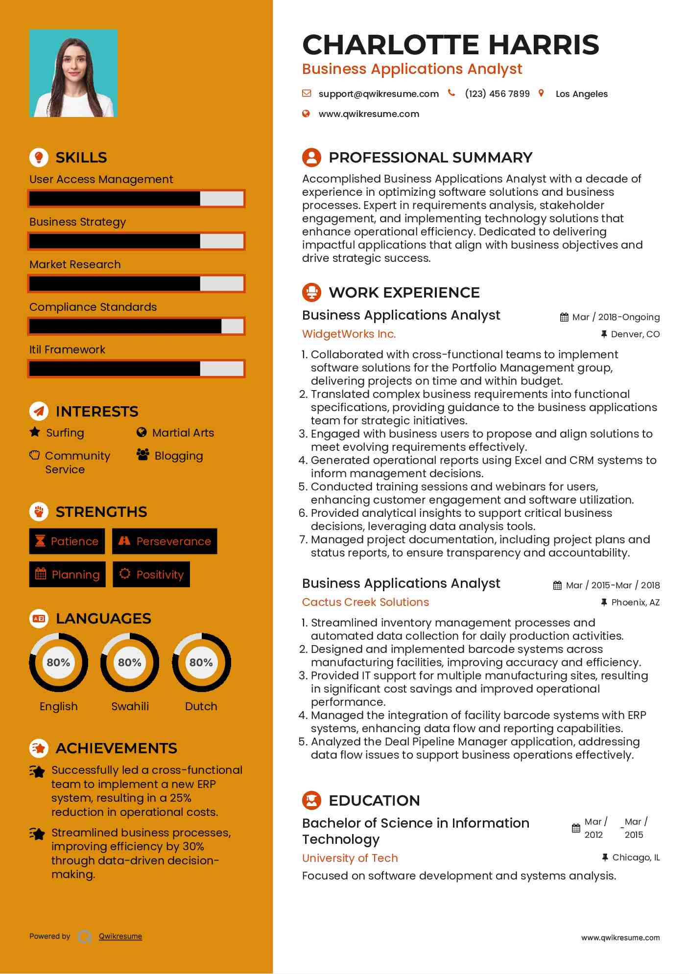 Business Applications Analyst Resume Sample