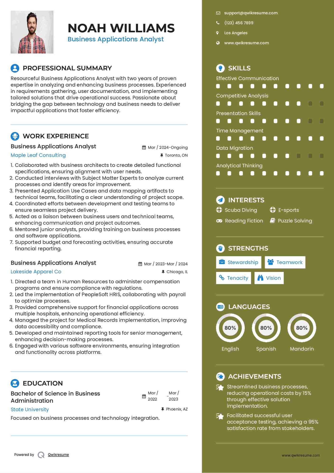 Business Applications Analyst Resume Example