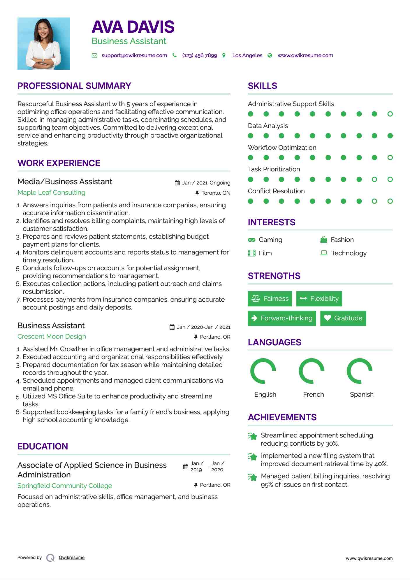 Media/Business Assistant Resume Format